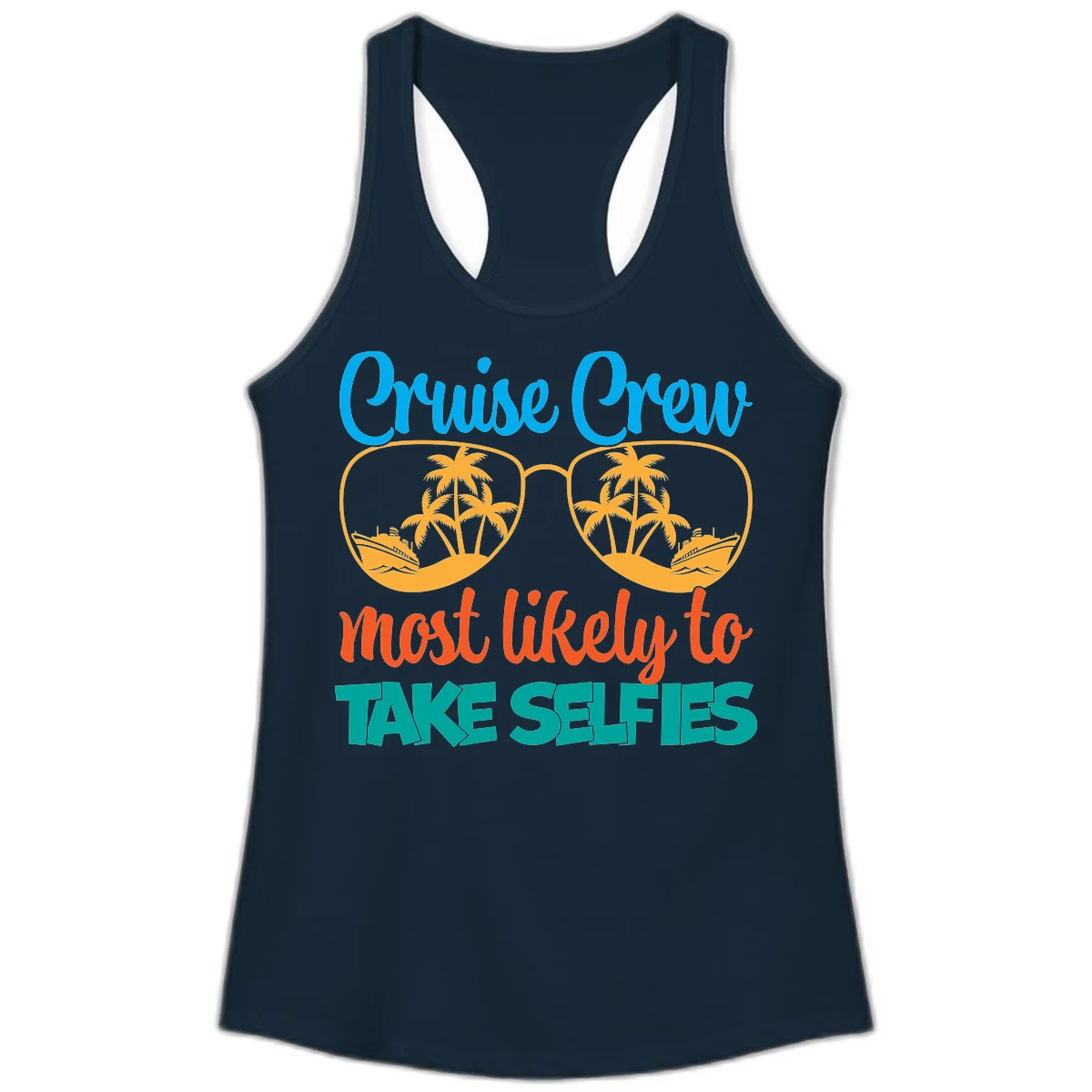 Cruise Crew Most Likely To Take Selfies Ladies Tank in Solid Midnight Navy