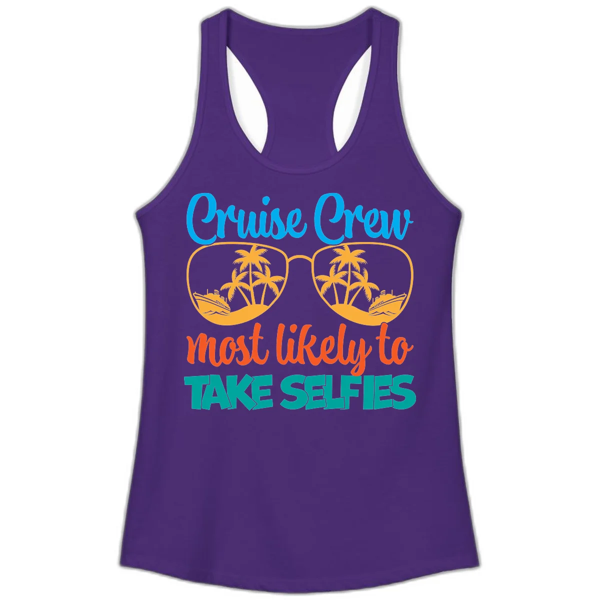 Cruise Crew Most Likely To Take Selfies Ladies Tank in Solid Purple Rush