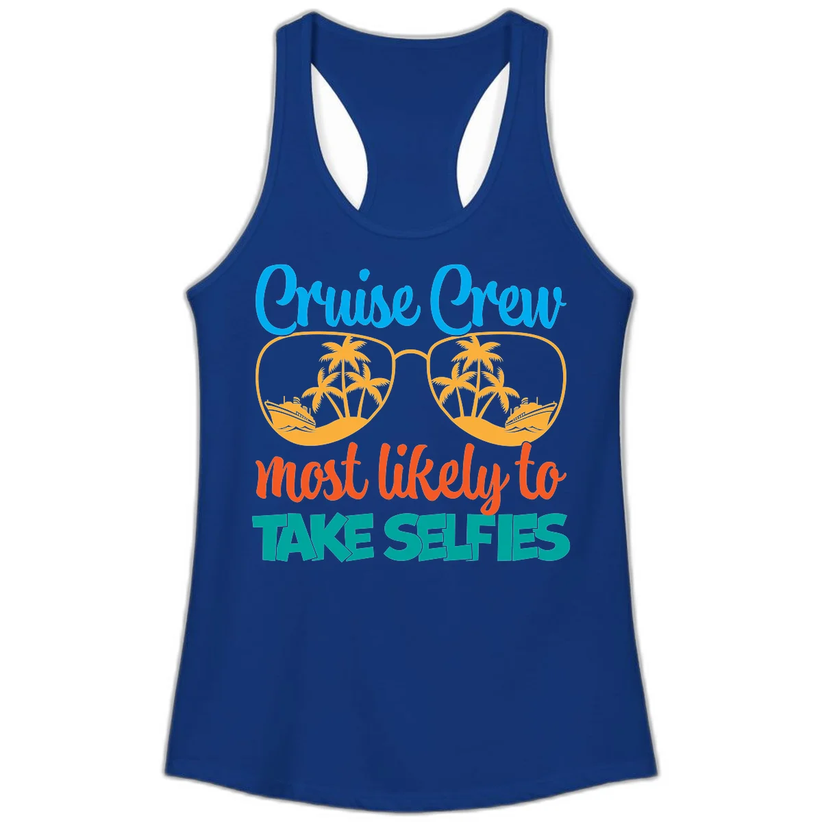 Cruise Crew Most Likely To Take Selfies Ladies Tank in Solid Royal