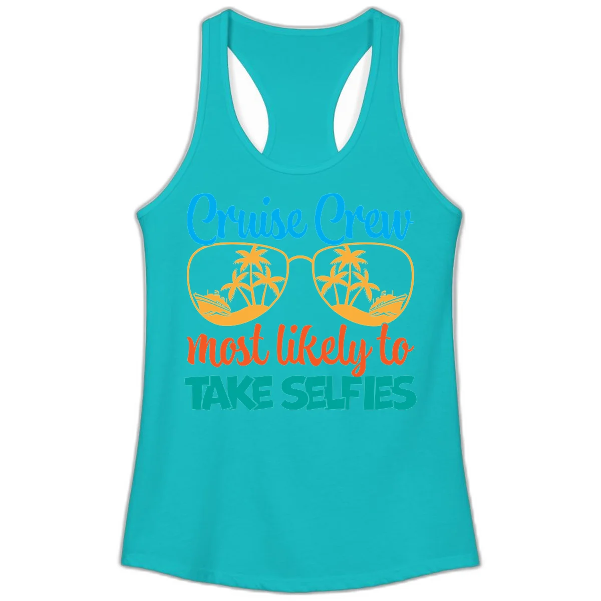Cruise Crew Most Likely To Take Selfies Ladies Tank in Tahiti Blue