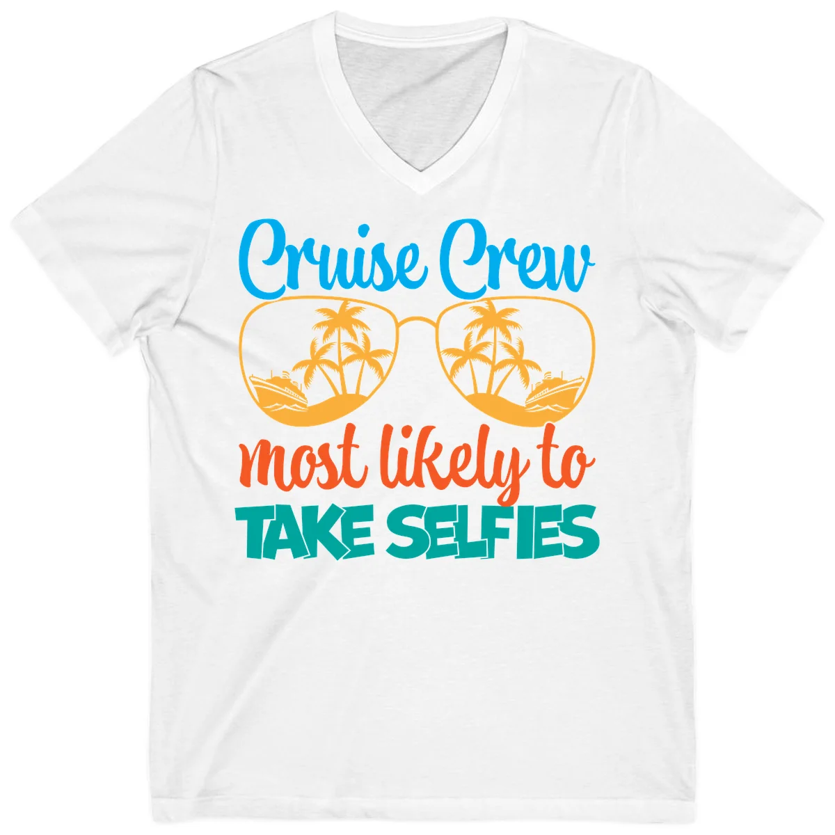 Cruise Crew Most Likely To Take Selfies V-Neck in White