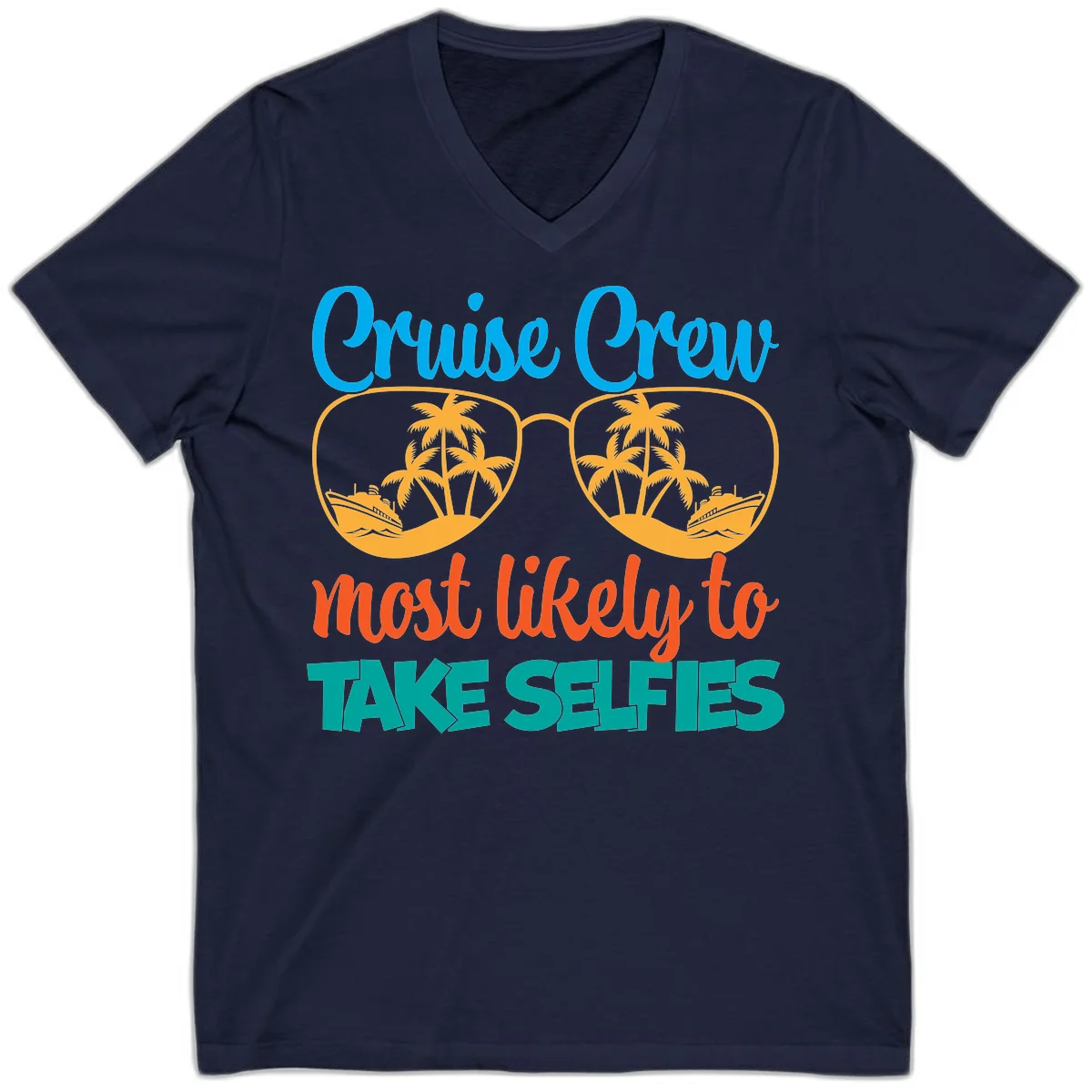 Cruise Crew Most Likely To Take Selfies V-Neck in Navy