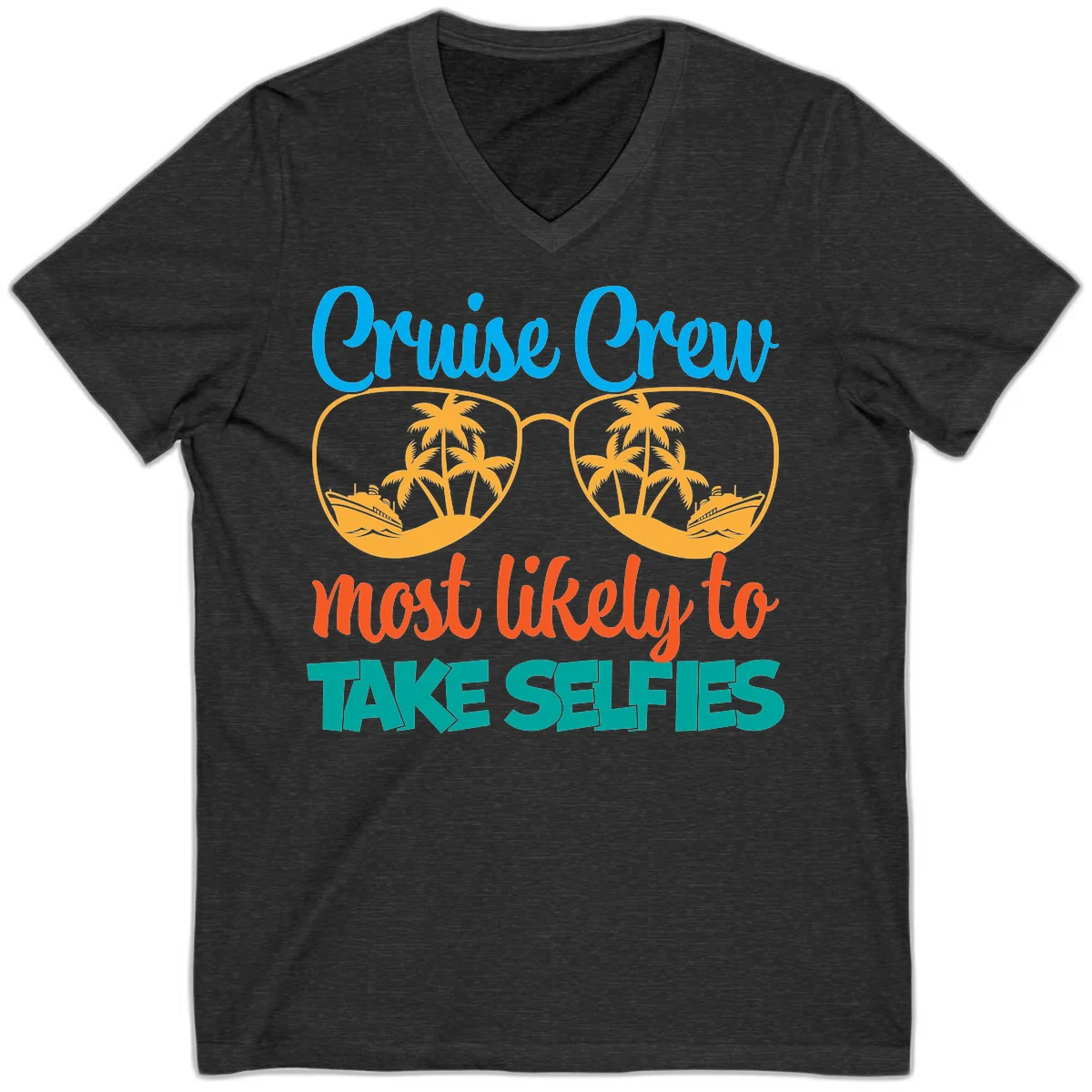 Cruise Crew Most Likely To Take Selfies V-Neck in Dark Grey Heather