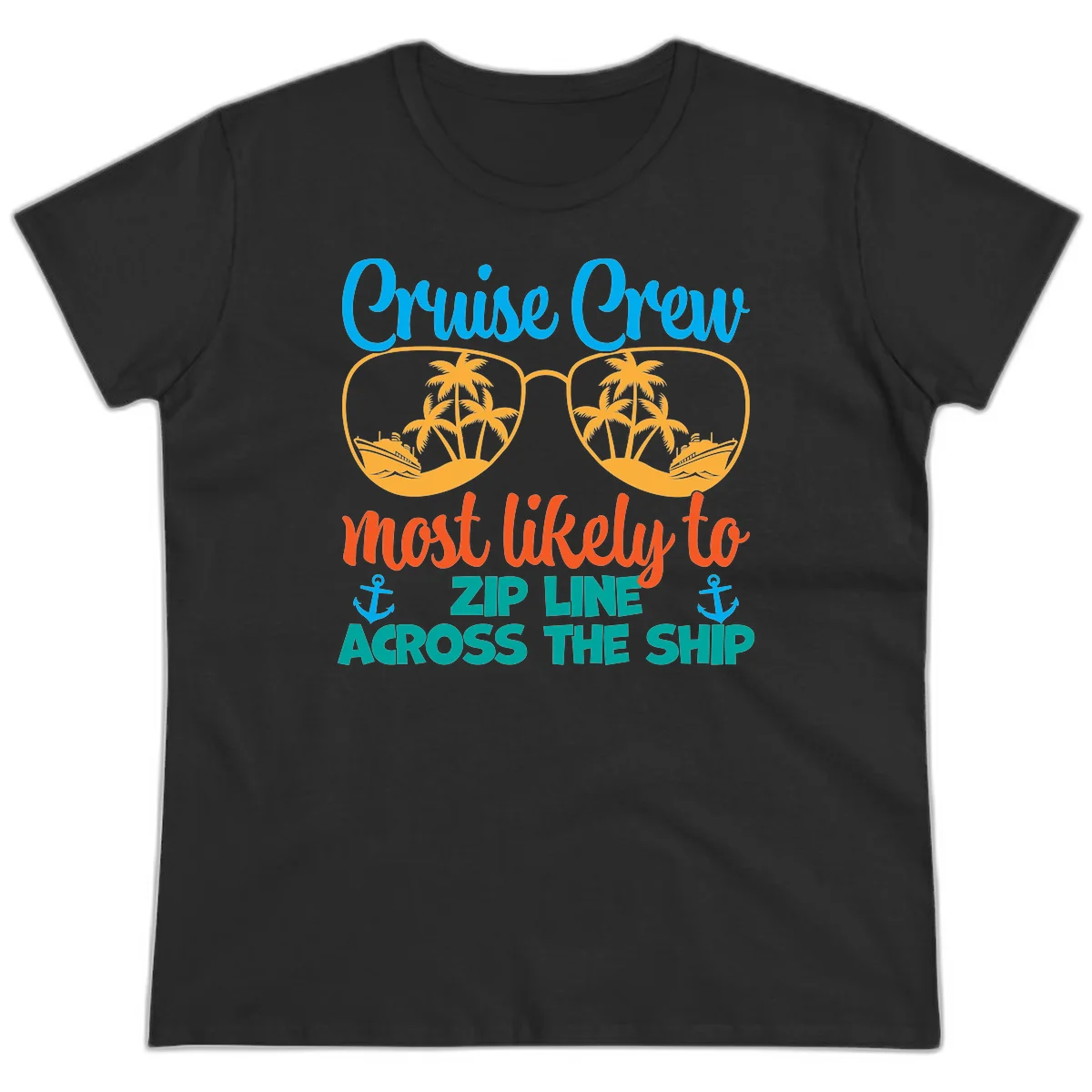 Cruise Crew Most Likely To Zip Line Ladies Tee in Black