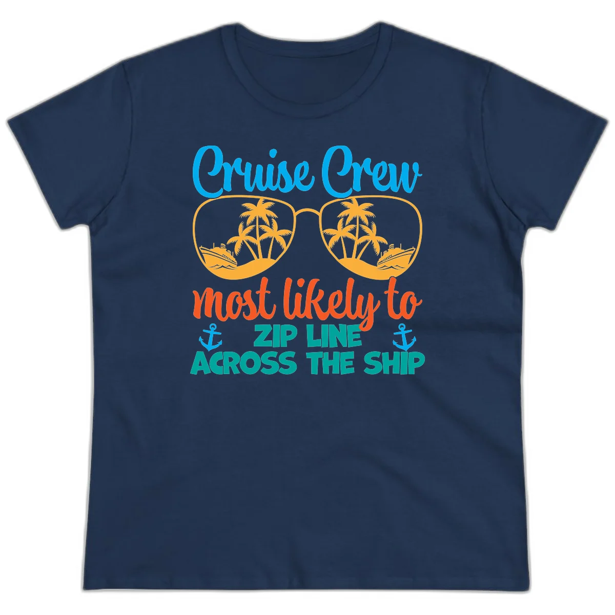 Cruise Crew Most Likely To Zip Line Ladies Tee in Navy