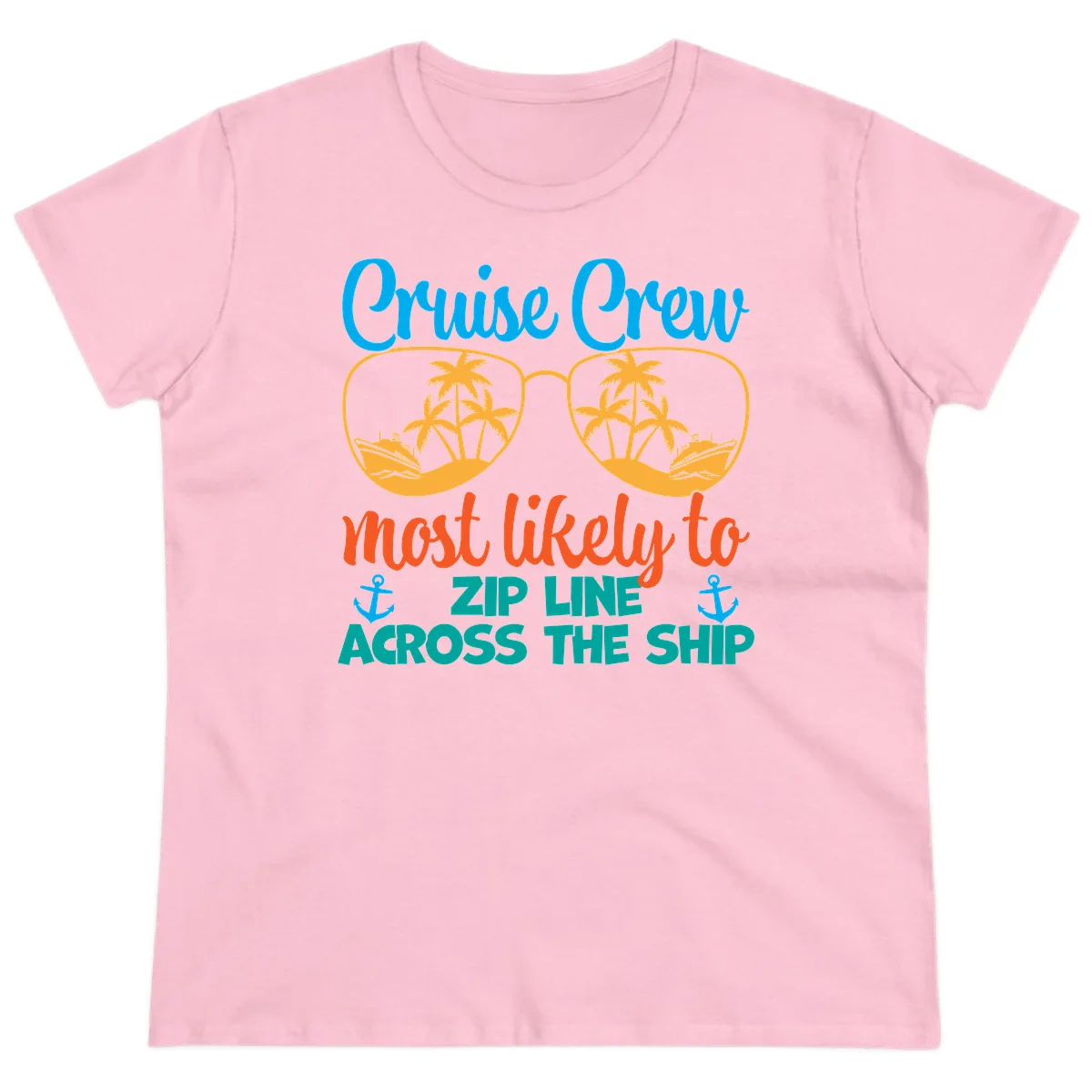 Cruise Crew Most Likely To Zip Line Ladies Tee in Light Pink