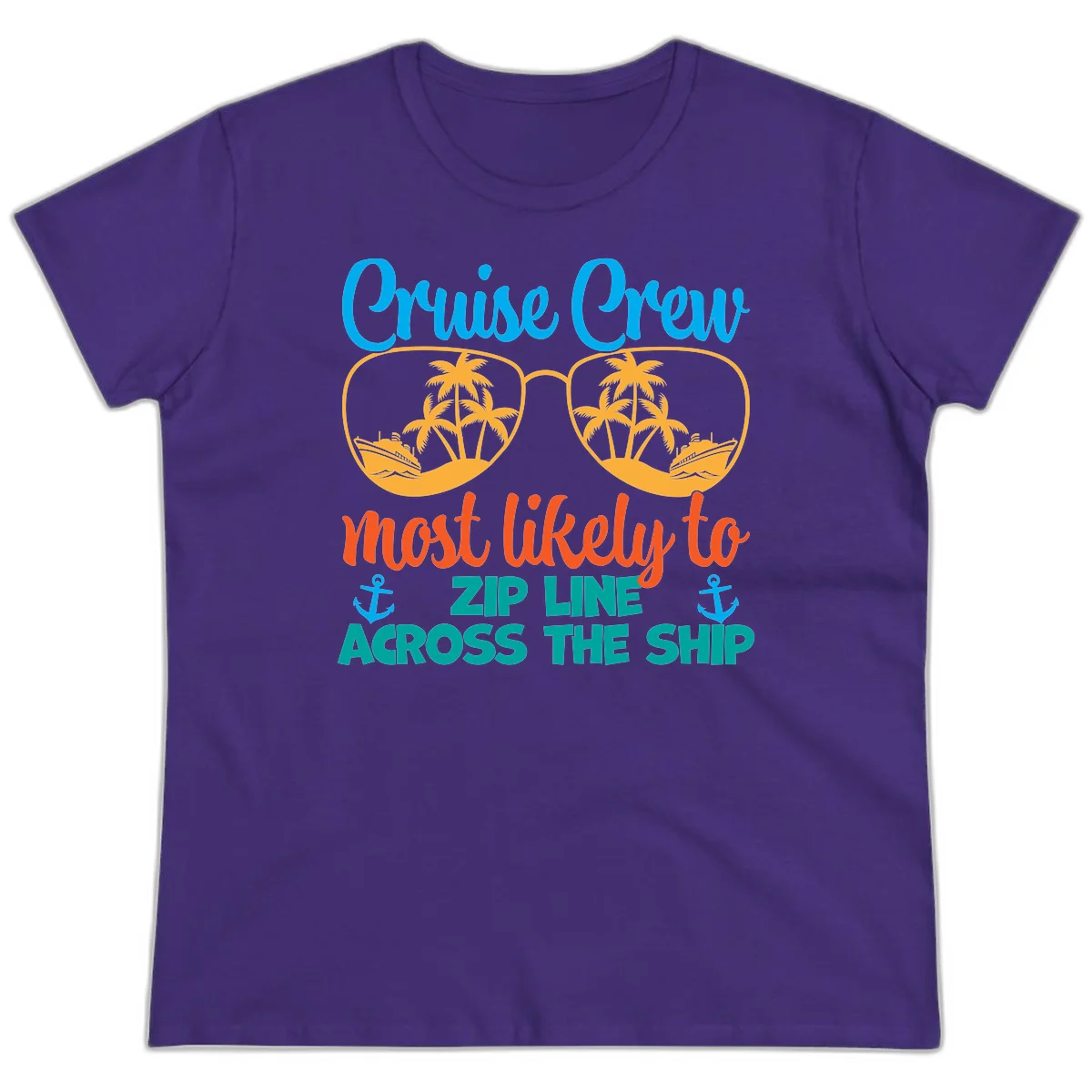 Cruise Crew Most Likely To Zip Line Ladies Tee in Purple