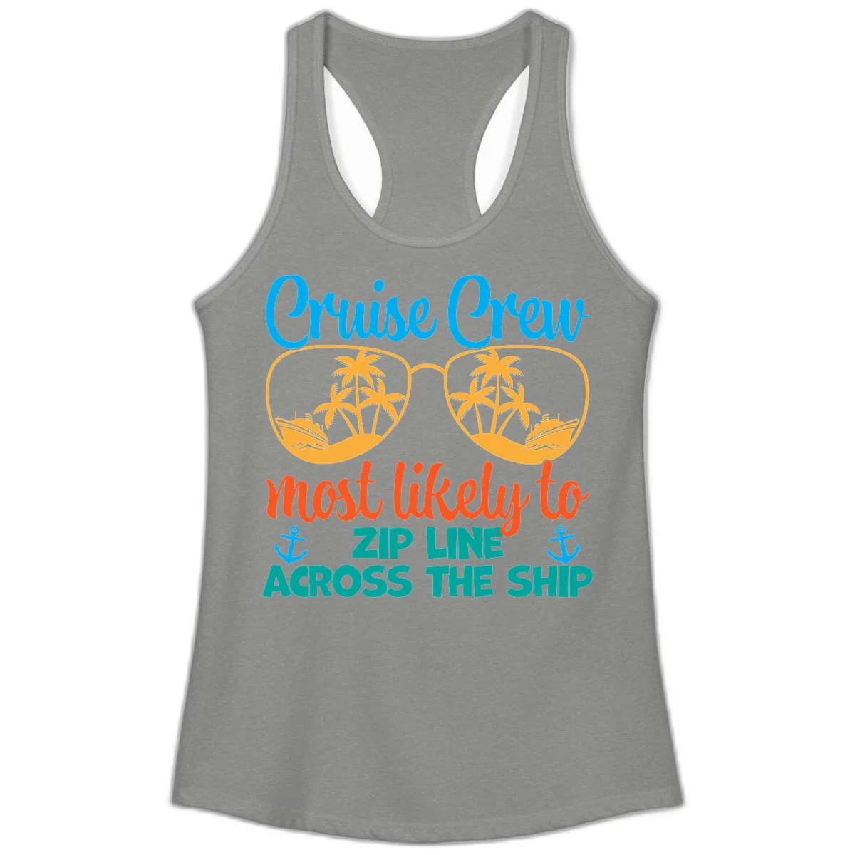 Cruise Crew Most Likely To Zip Line Ladies Tank in Heather Grey