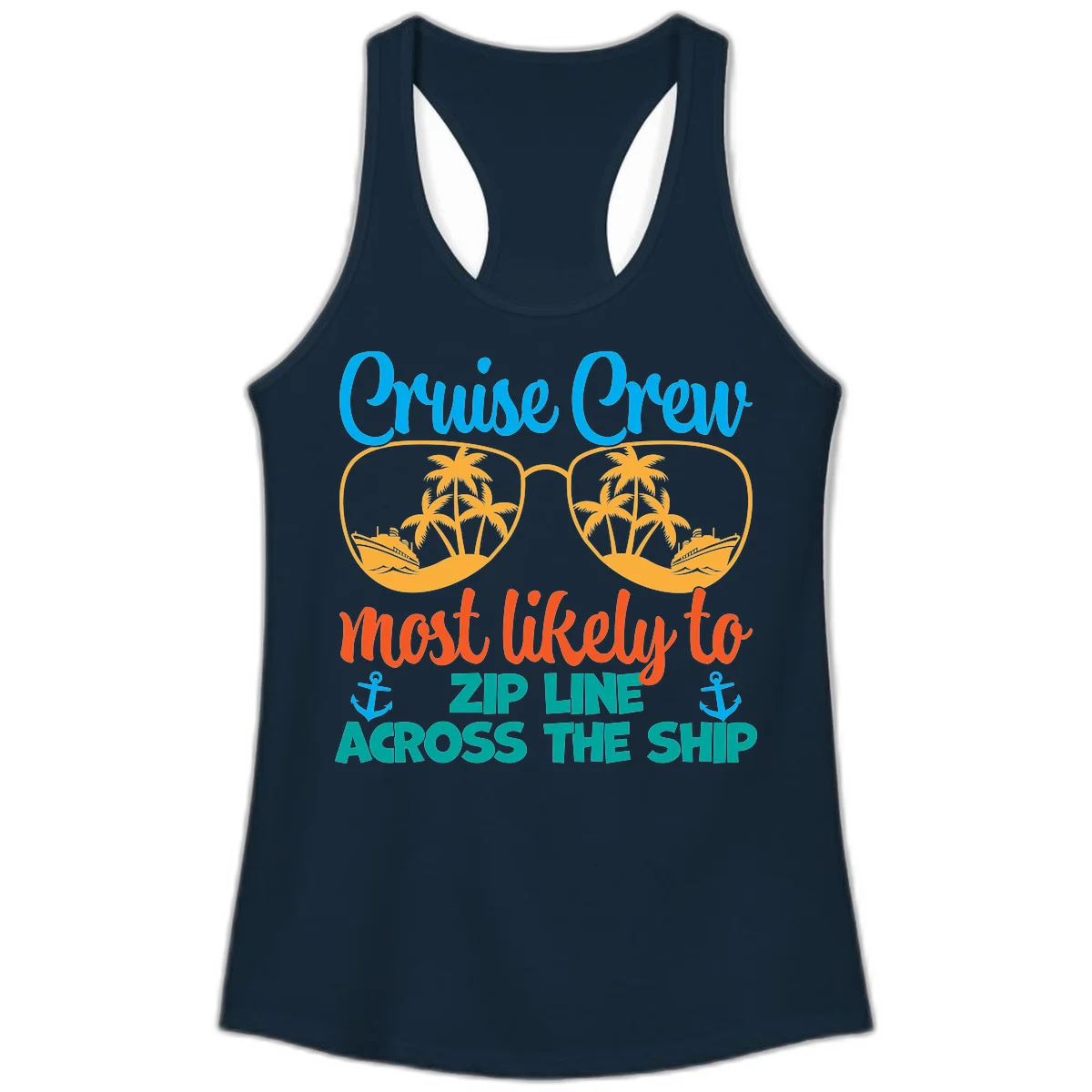 Cruise Crew Most Likely To Zip Line Ladies Tank in Solid Midnight Navy