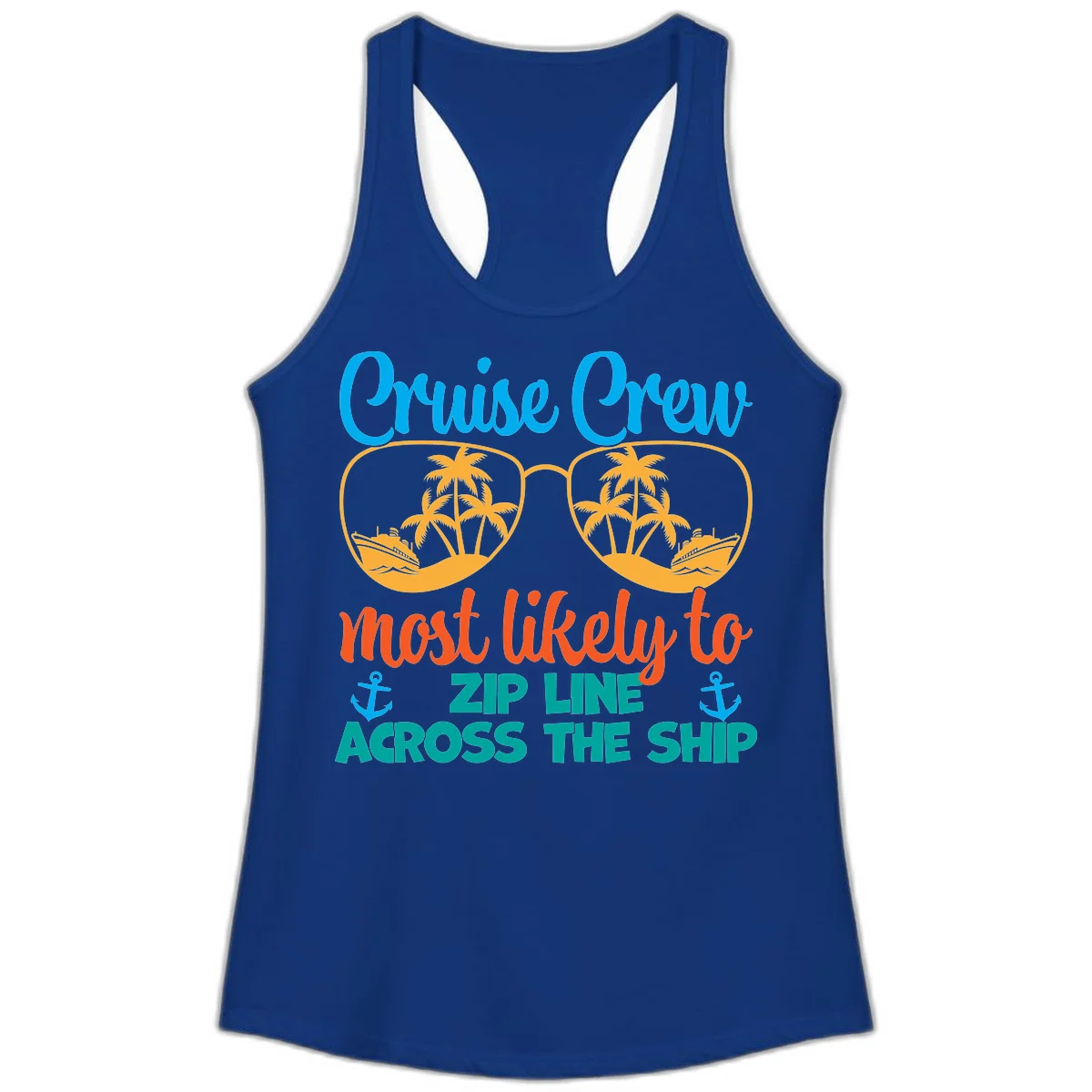 Cruise Crew Most Likely To Zip Line Ladies Tank in Solid Royal
