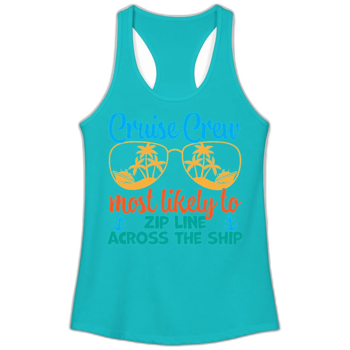 Cruise Crew Most Likely To Zip Line Ladies Tank in Tahiti Blue