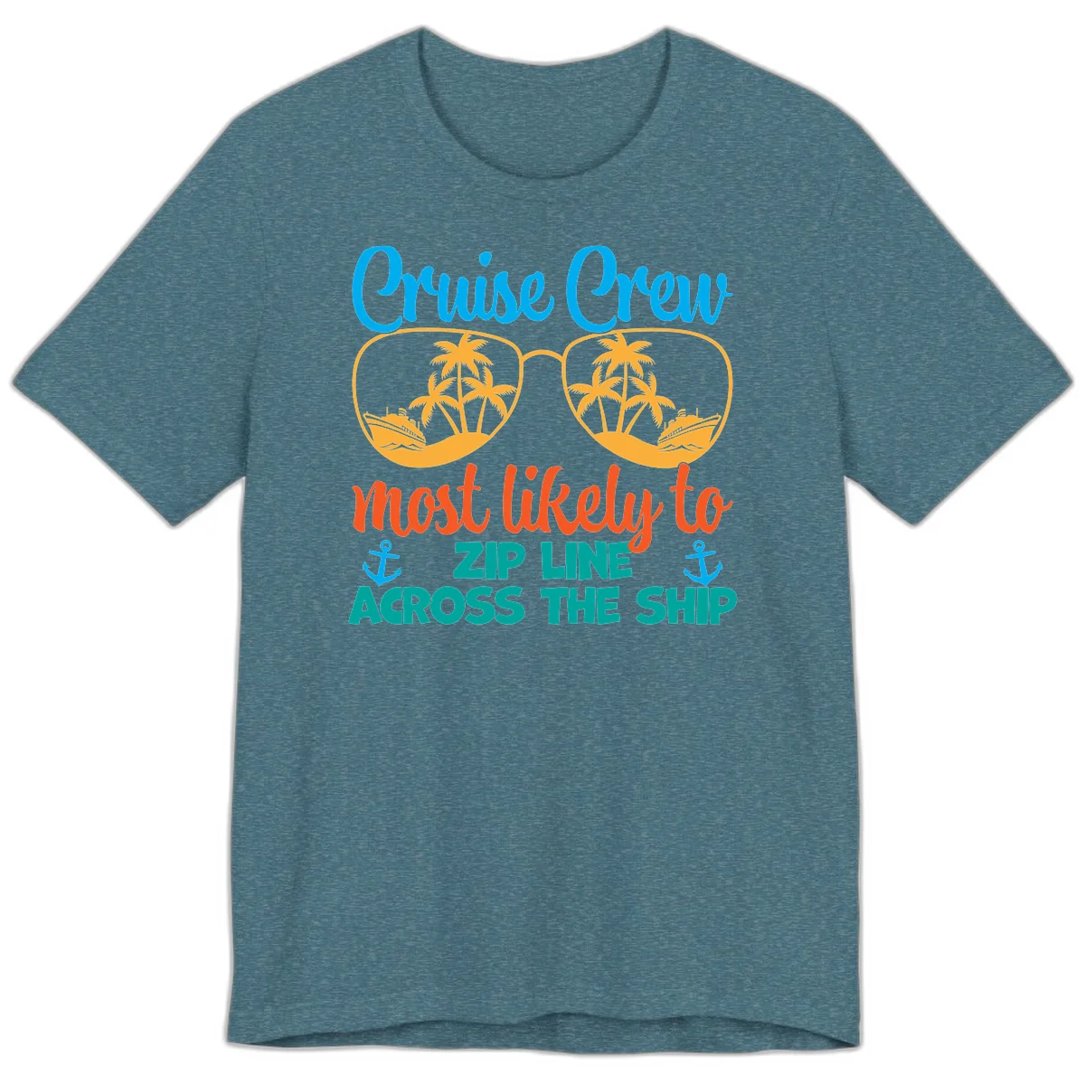 Cruise Crew Most Likely To Zip Line Premium T-Shirt in Heather Deep Teal