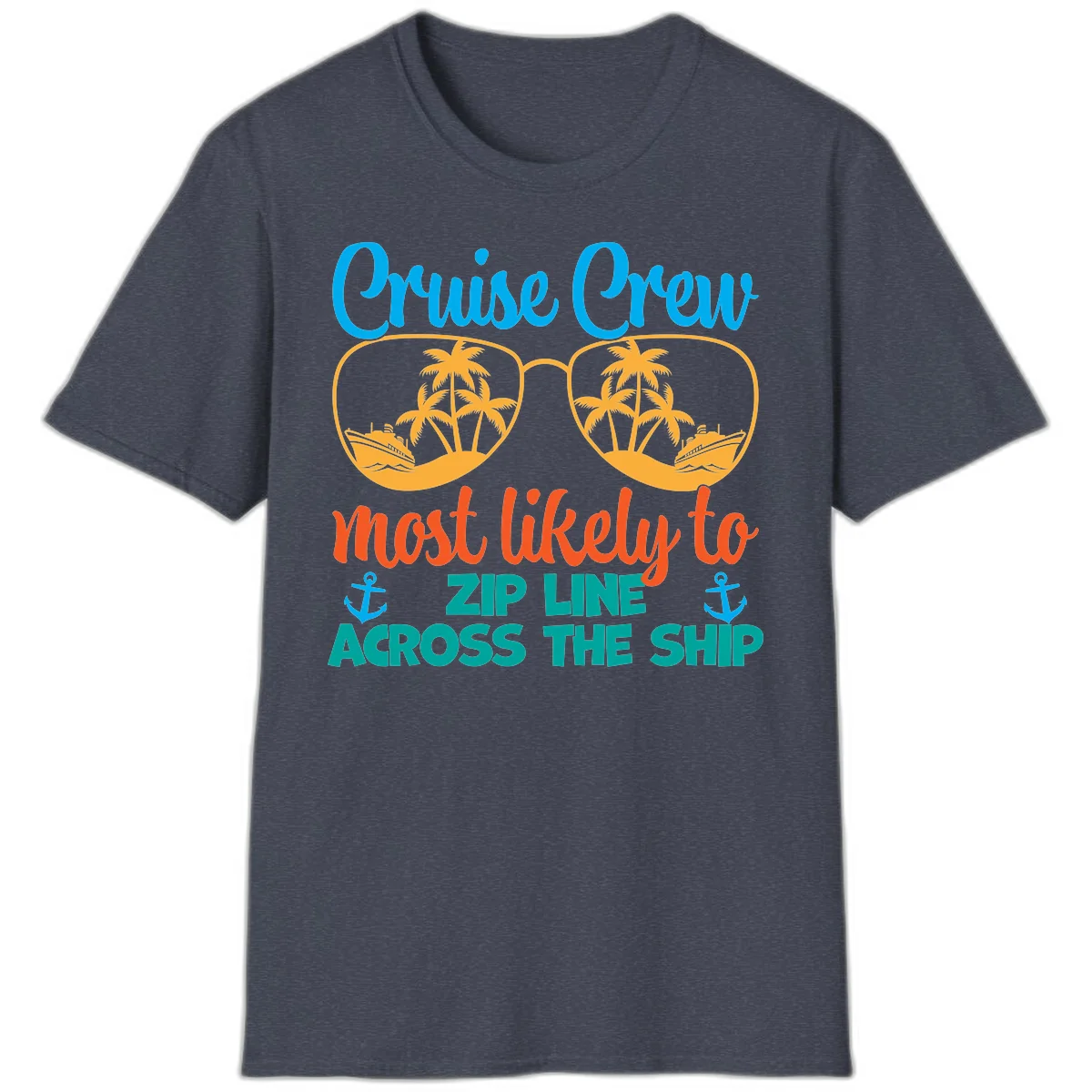 Cruise Crew Most Likely To Zip Line T-Shirt in Heather Navy