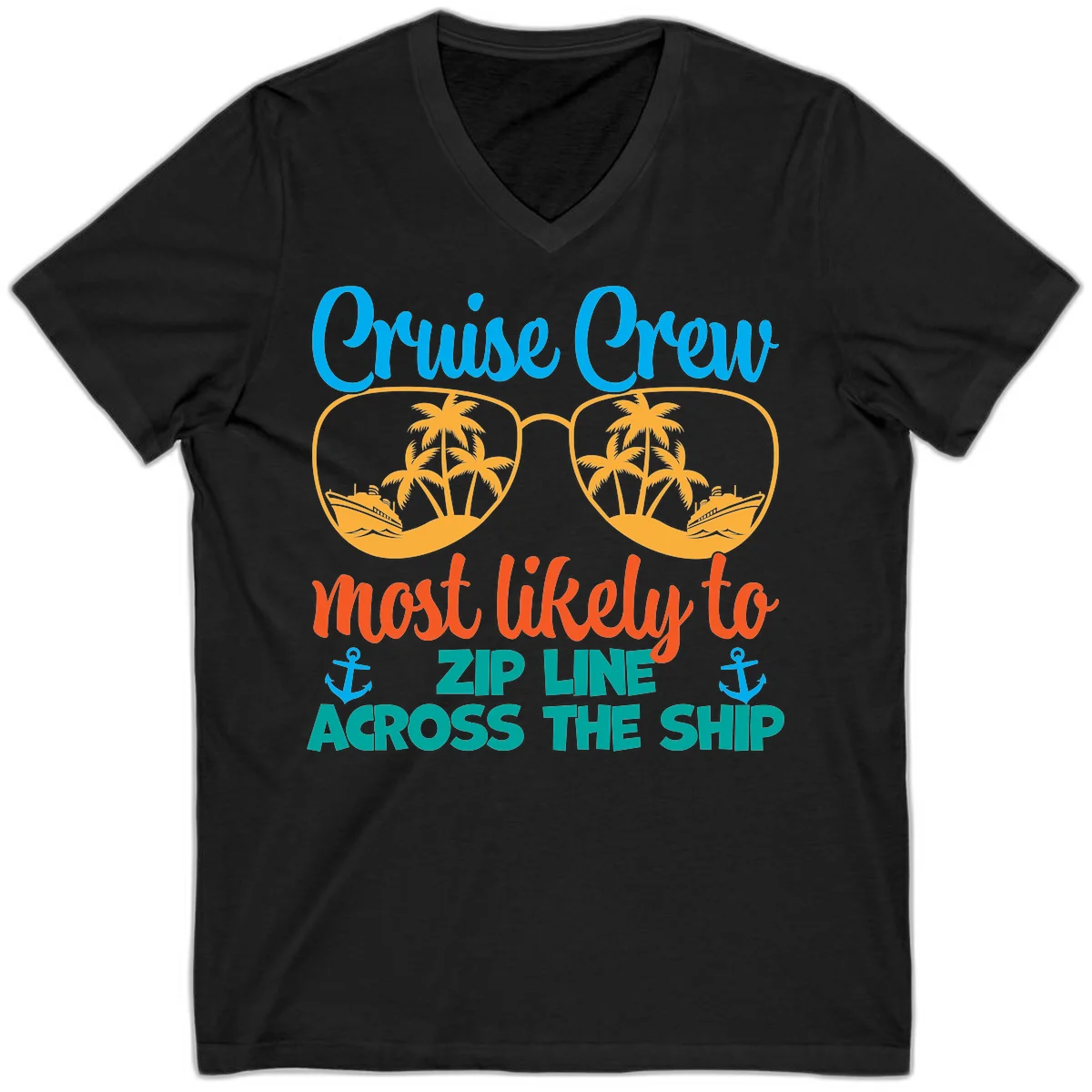 Cruise Crew Most Likely To Zip Line V-Neck in Black