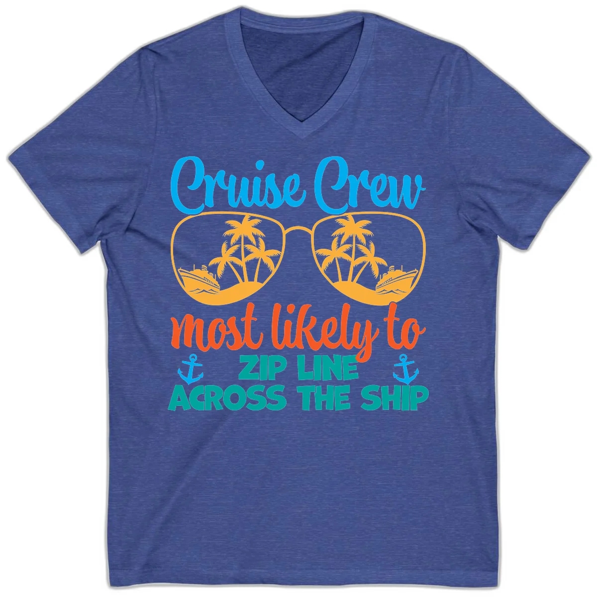 Cruise Crew Most Likely To Zip Line V-Neck in Heather True Royal