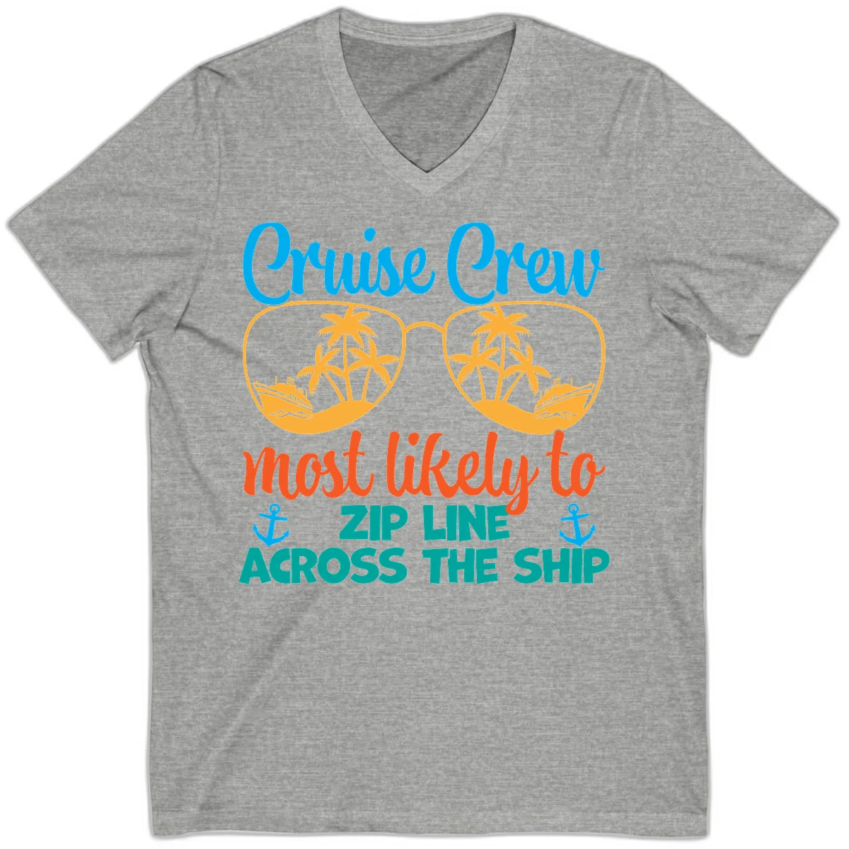 Cruise Crew Most Likely To Zip Line V-Neck in Athletic Heather