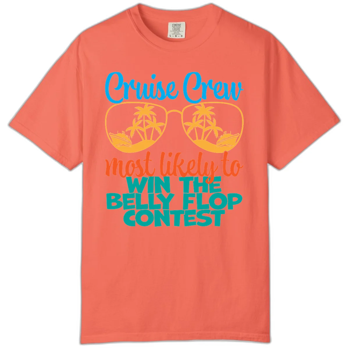 Cruise Crew Belly Flop Contest Comfort Color Tee in Bright Salmon