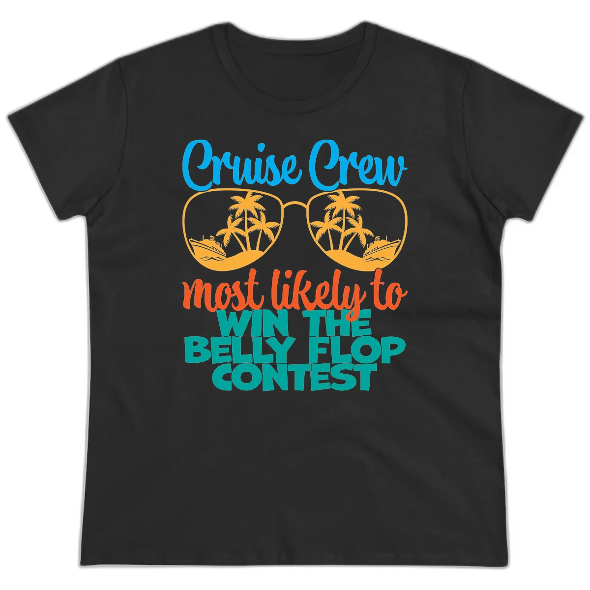 Cruise Crew Belly Flop Contest Ladies Tee in Black