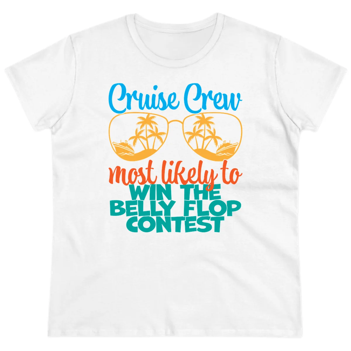 Cruise Crew Belly Flop Contest Ladies Tee in White
