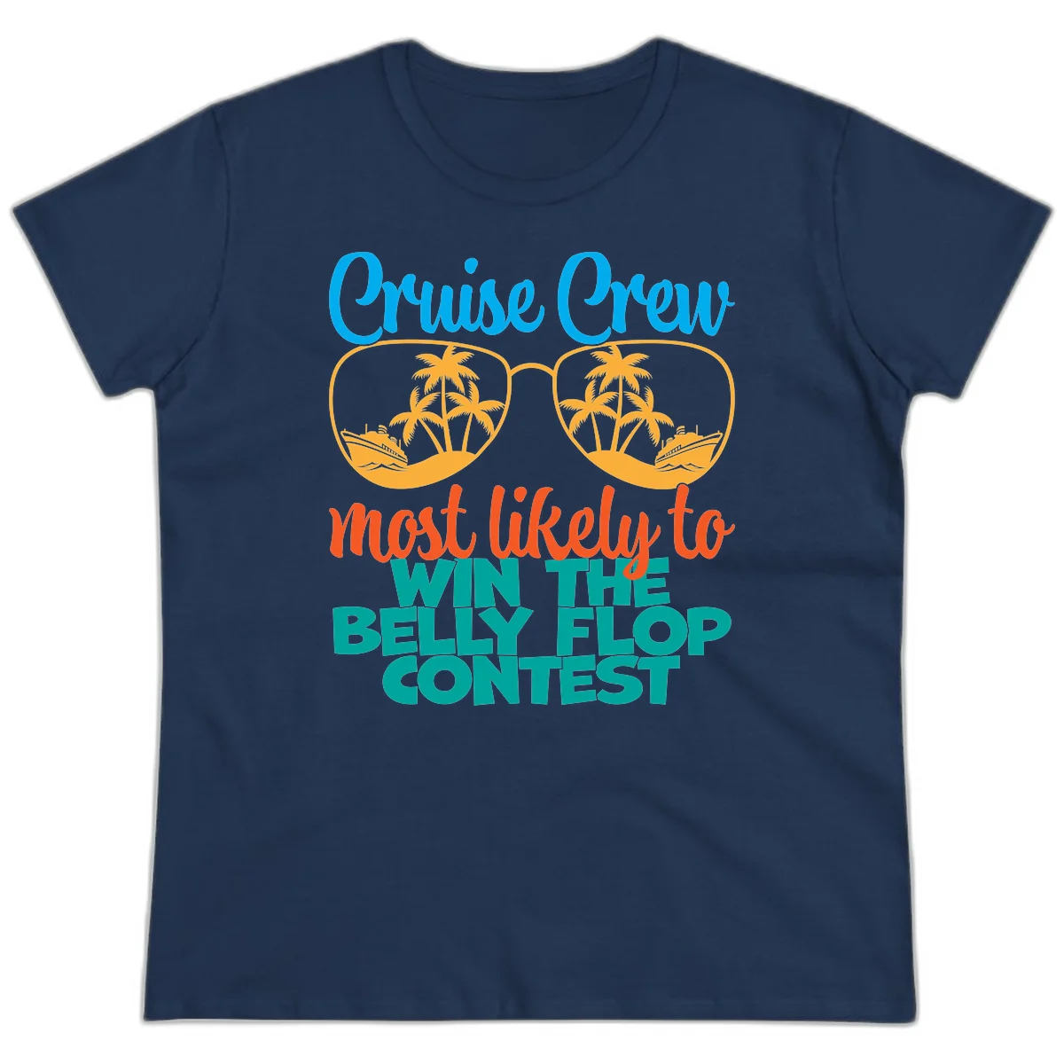 Cruise Crew Belly Flop Contest Ladies Tee in Navy