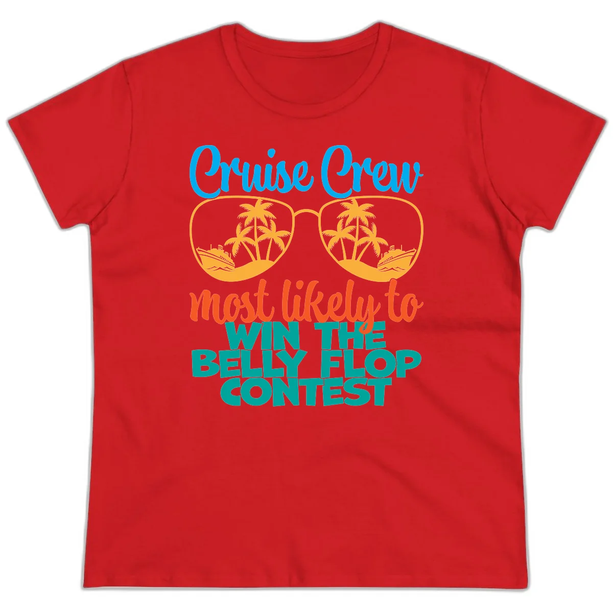 Cruise Crew Belly Flop Contest Ladies Tee in Red