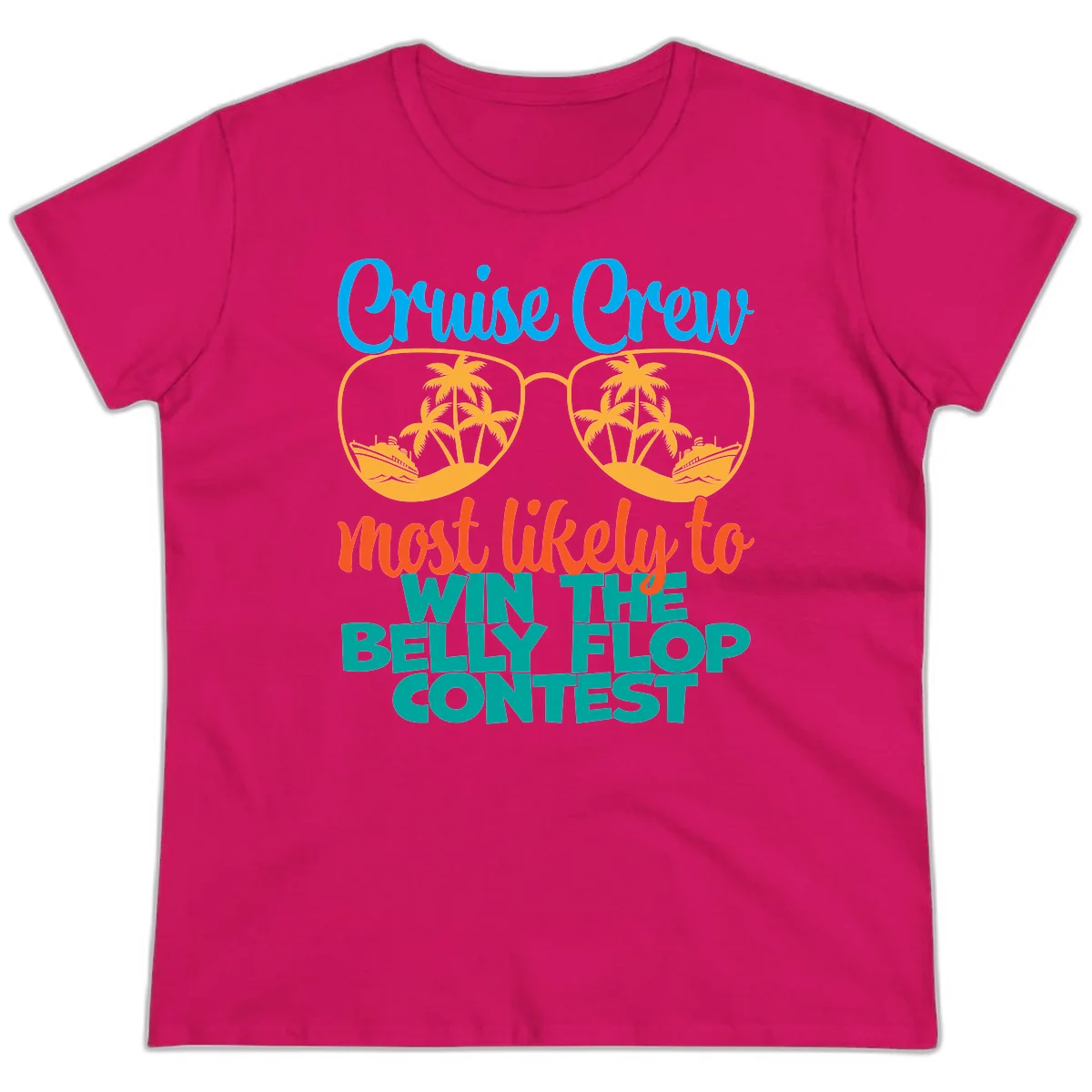 Cruise Crew Belly Flop Contest Ladies Tee in Heliconia