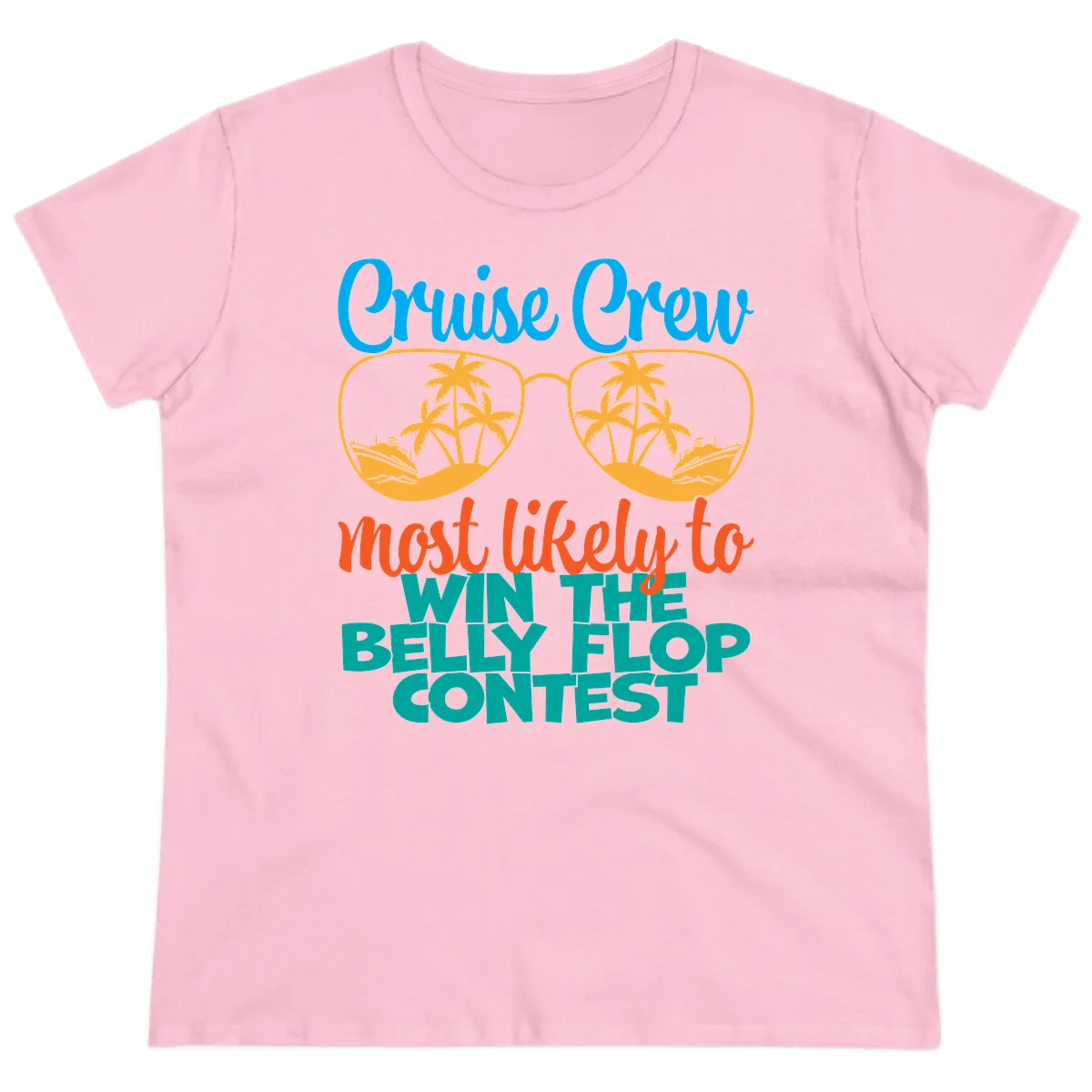 Cruise Crew Belly Flop Contest Ladies Tee in Light Pink