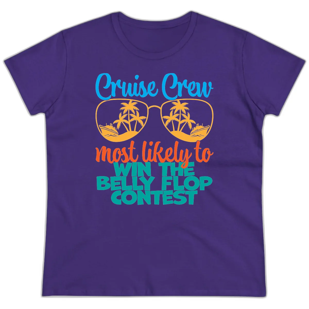 Cruise Crew Belly Flop Contest Ladies Tee in Purple