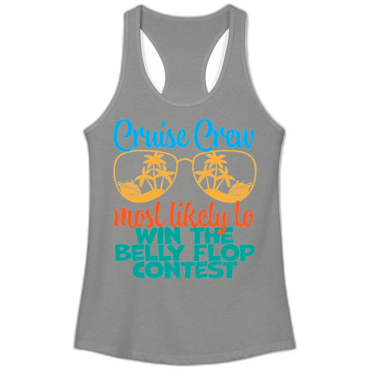 Cruise Crew Belly Flop Contest Ladies Tank in Heather Grey