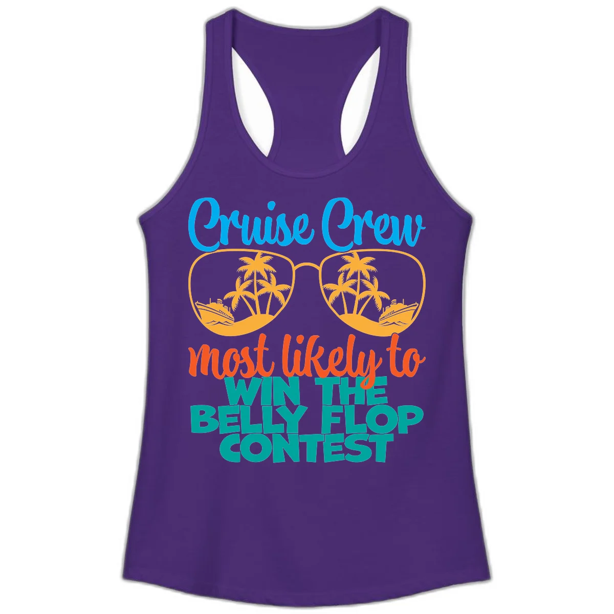 Cruise Crew Belly Flop Contest Ladies Tank in Solid Purple Rush