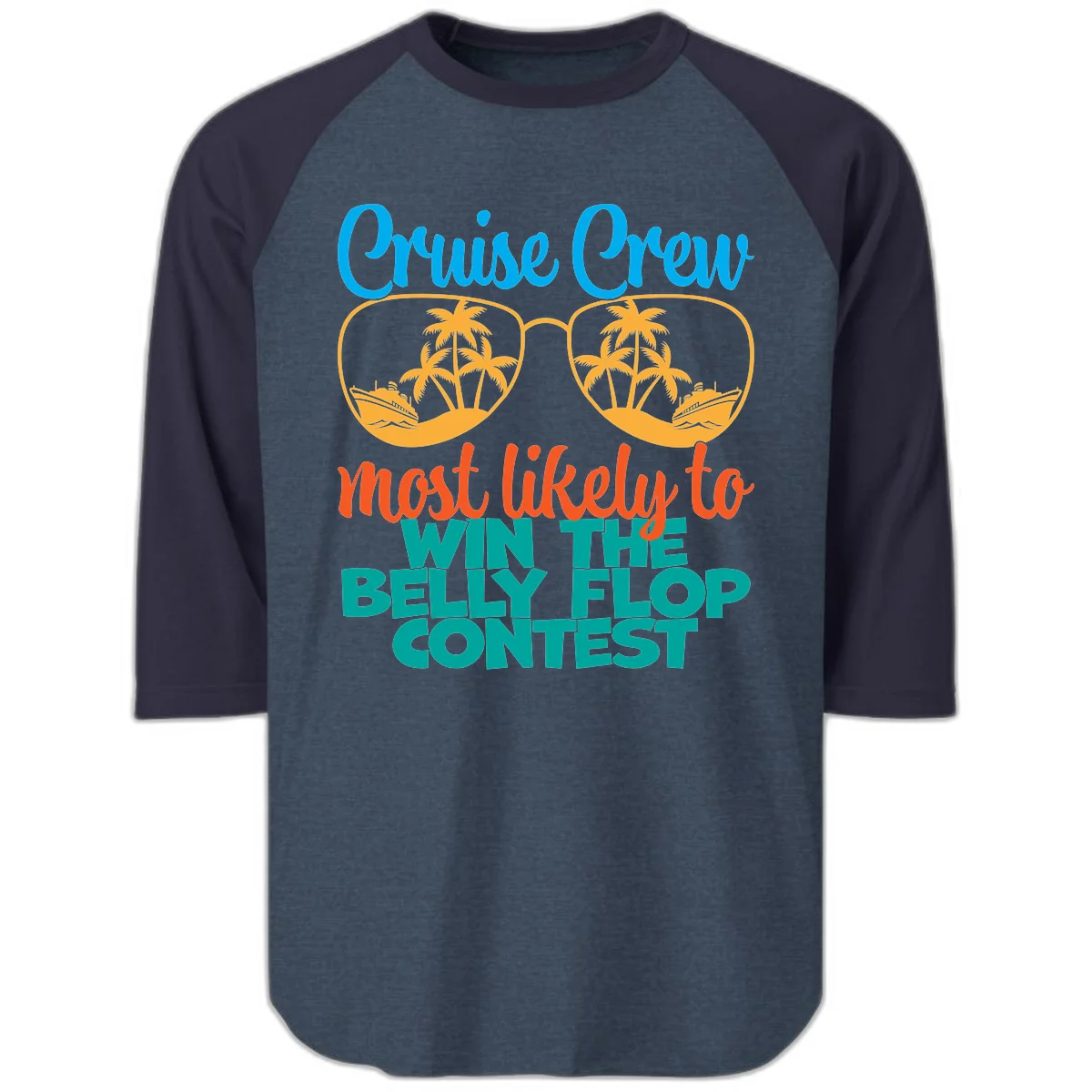 Cruise Crew Belly Flop Contest Raglan 3/4 Tee in Heather Denim Navy