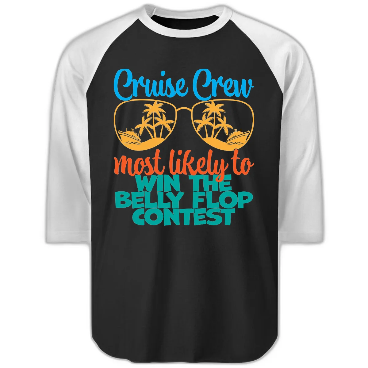 Cruise Crew Belly Flop Contest Raglan 3/4 Tee in Black White