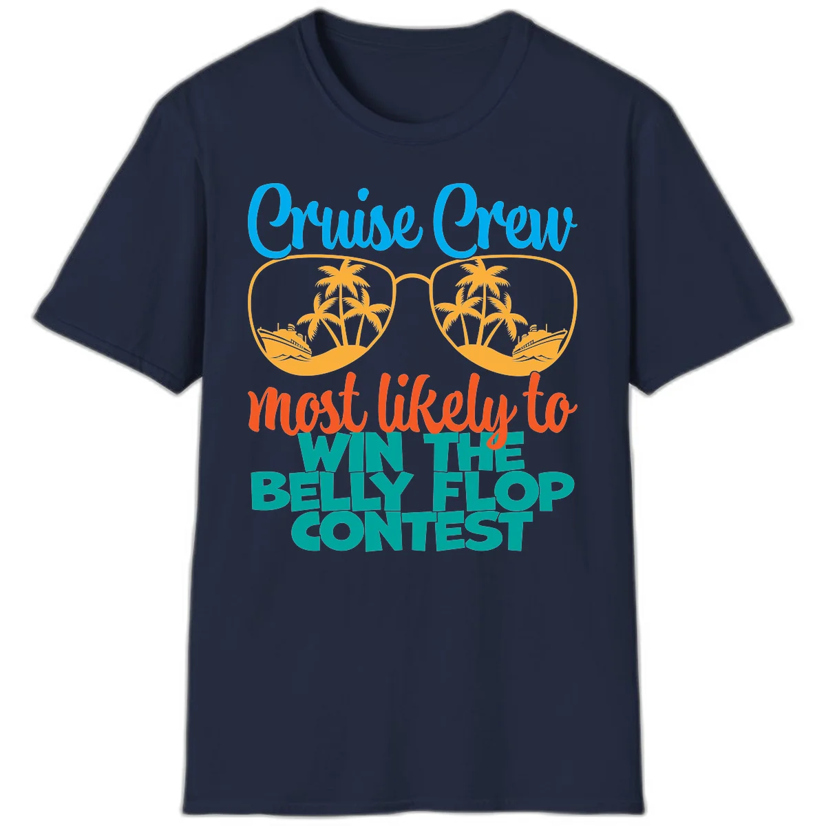 Cruise Crew Belly Flop Contest Funny T-Shirt in Navy