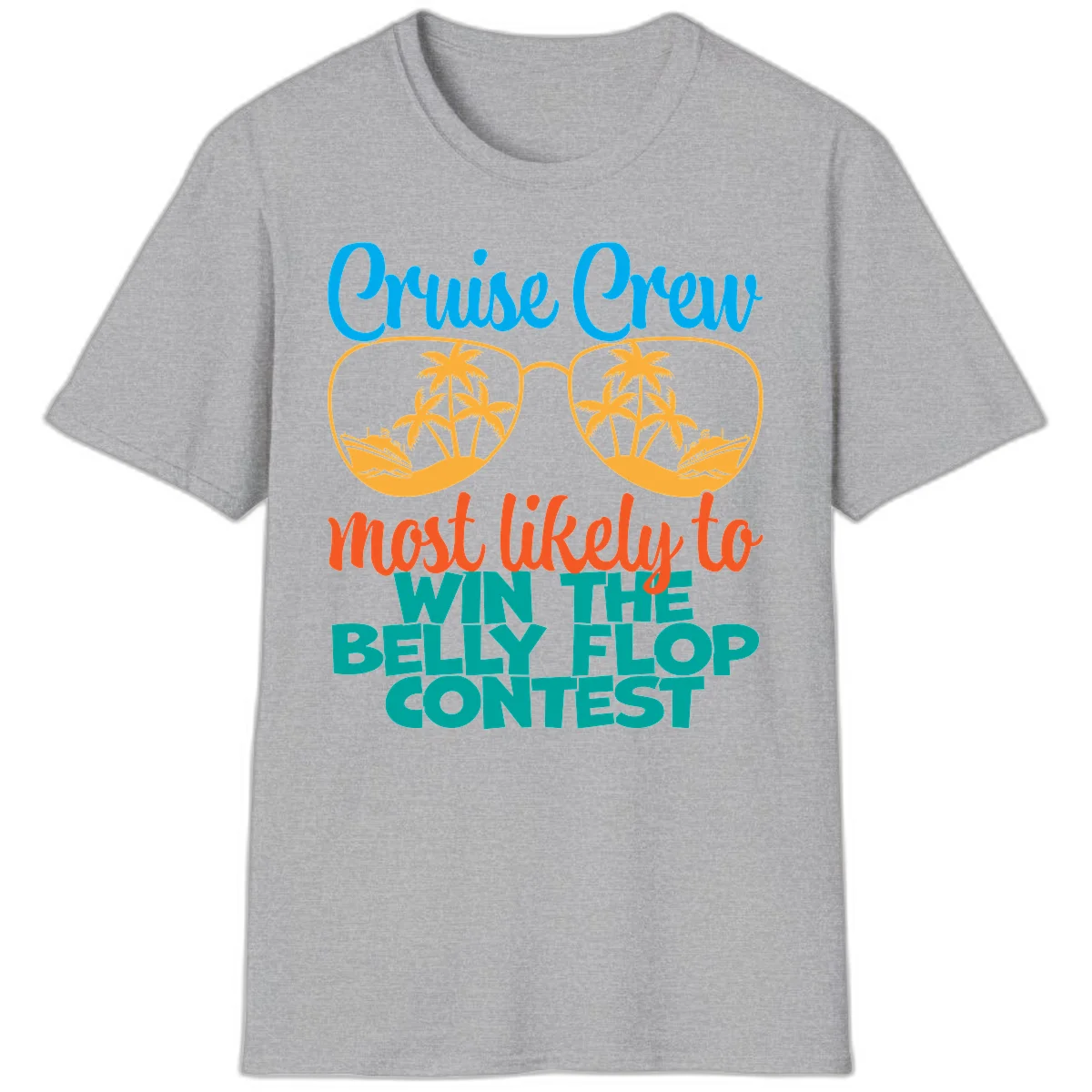 Cruise Crew Belly Flop Contest Funny T-Shirt in Sport Grey