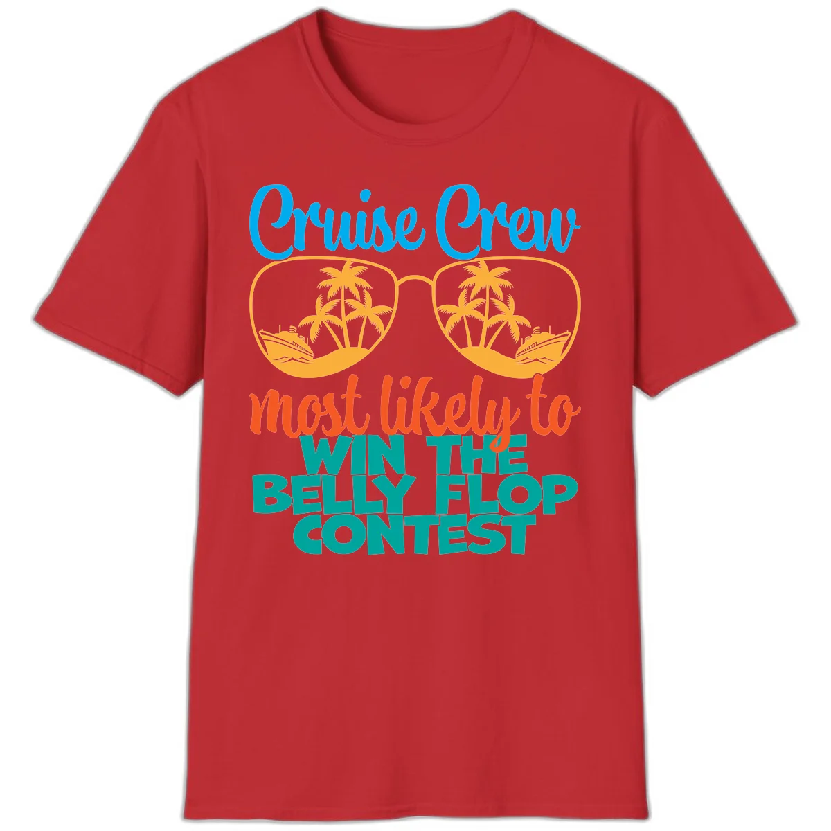 Cruise Crew Belly Flop Contest Funny T-Shirt in Red