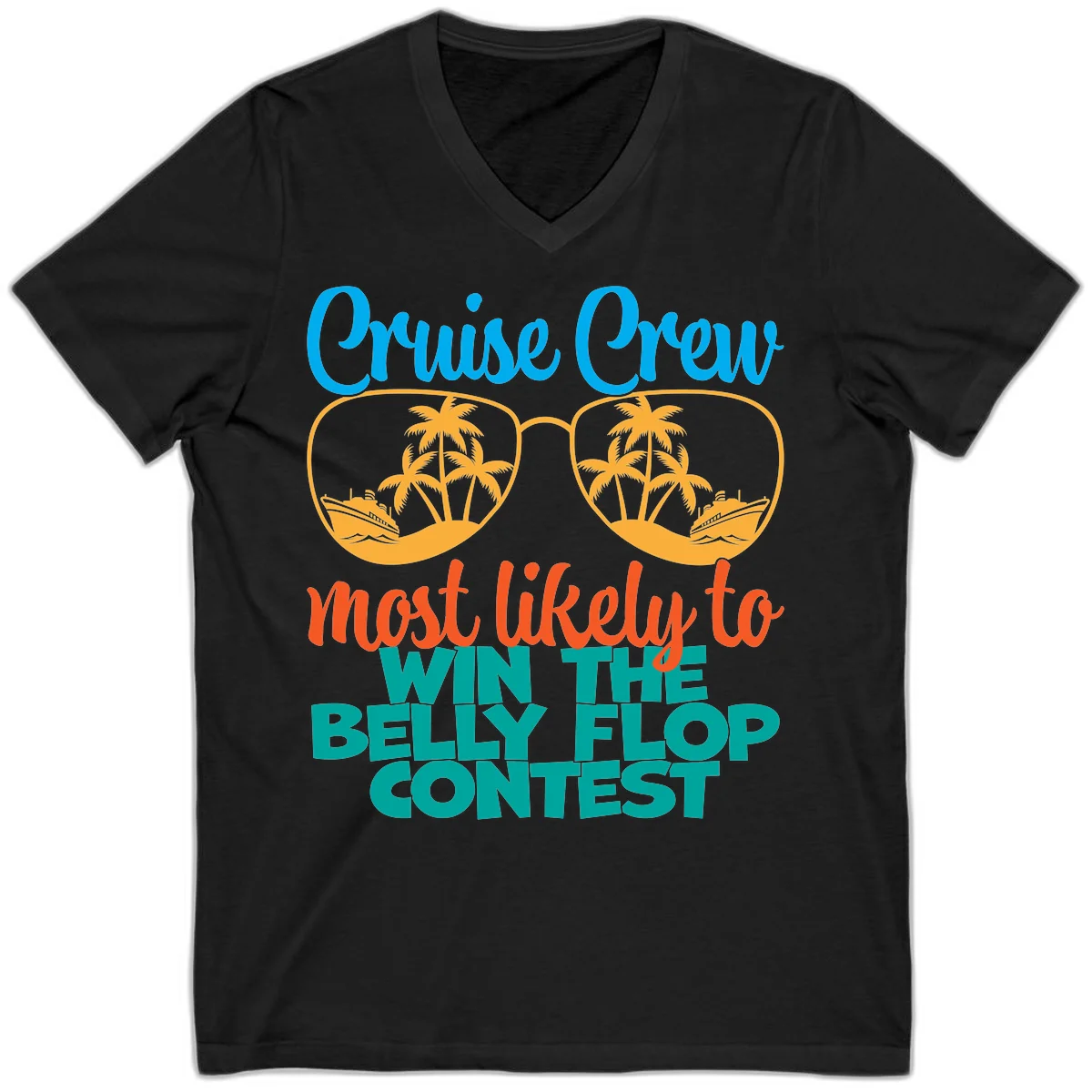 Cruise Crew Belly Flop Contest V-Neck Tee in Black