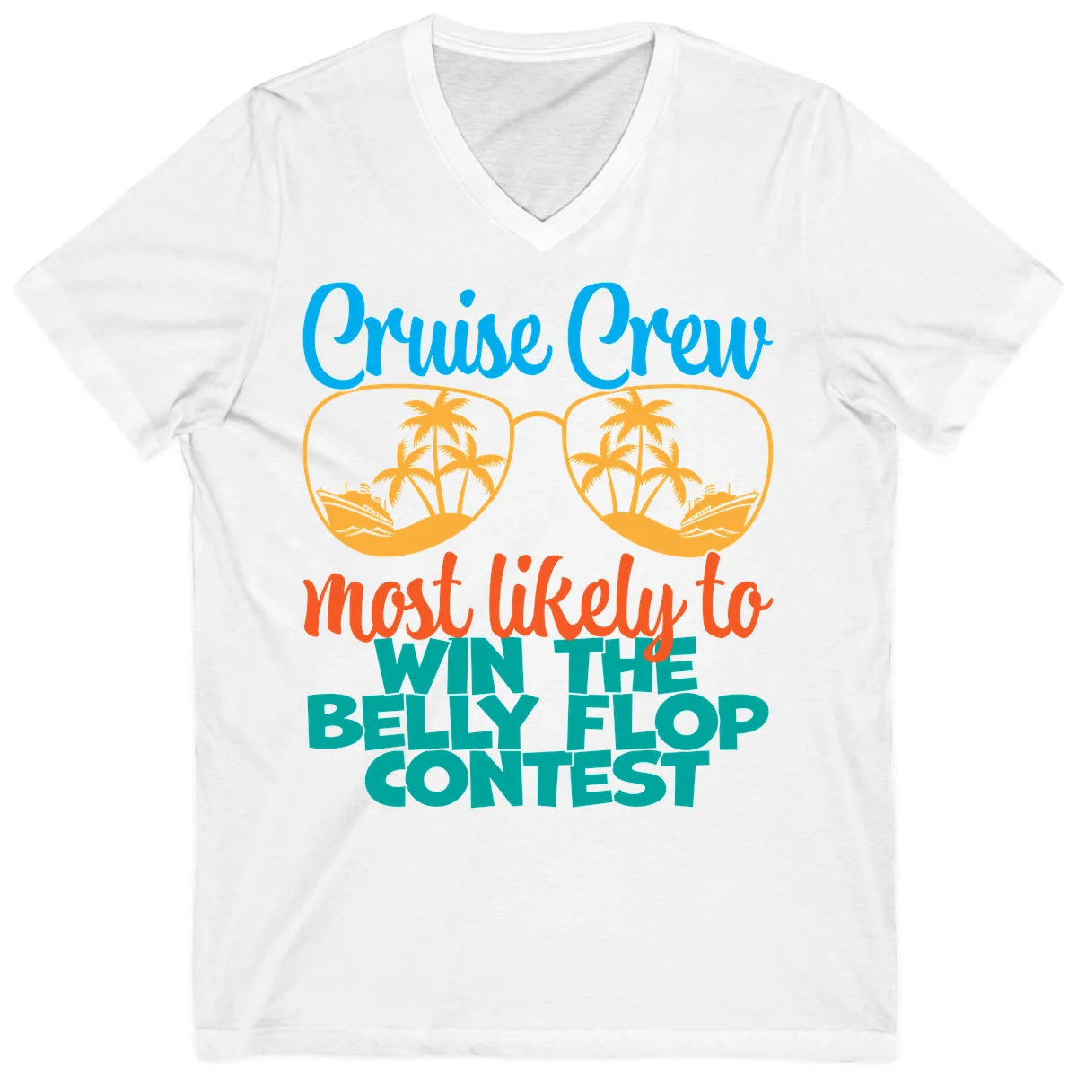 Cruise Crew Belly Flop Contest V-Neck Tee in White