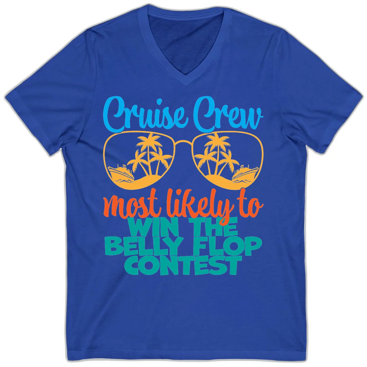Cruise Crew Belly Flop Contest V-Neck Tee in True Royal