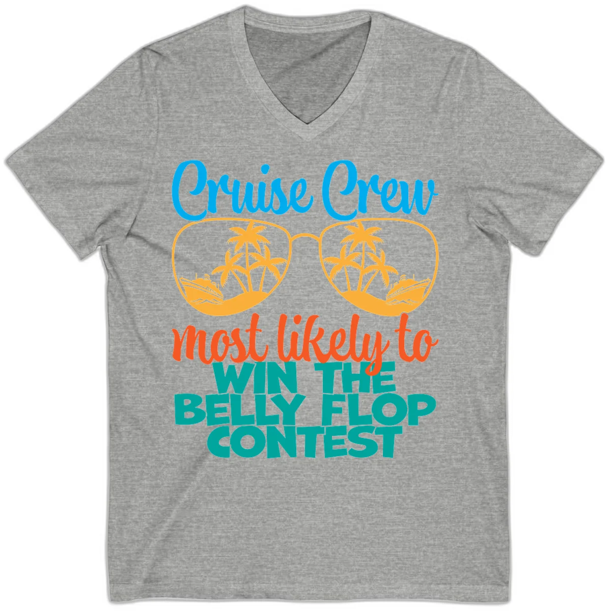 Cruise Crew Belly Flop Contest V-Neck Tee in Athletic Heather