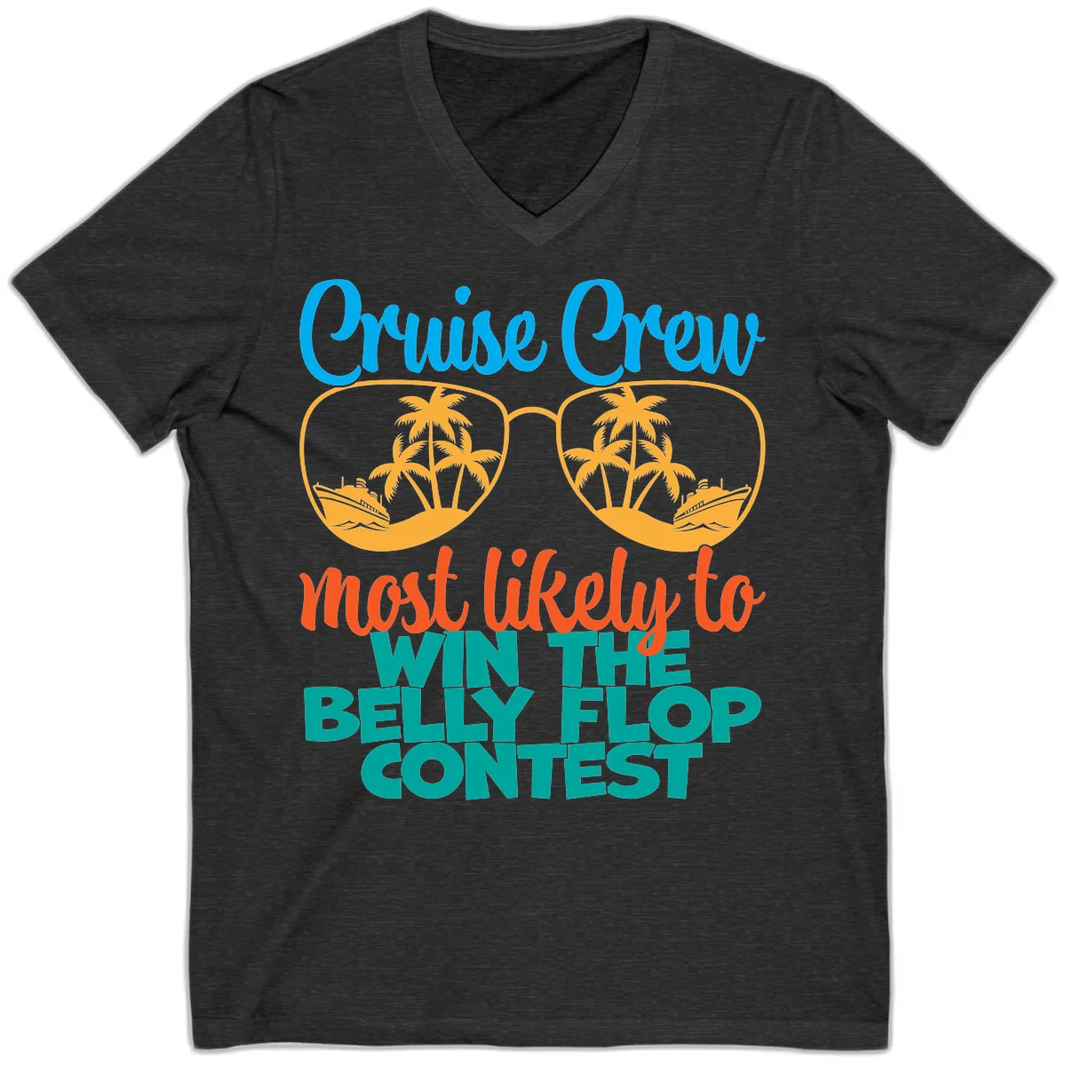 Cruise Crew Belly Flop Contest V-Neck Tee in Dark Grey Heather