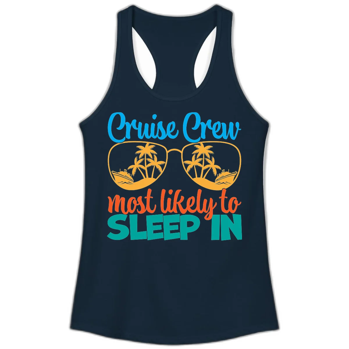 Cruise Crew Most Likely To Sleep In Ladies Tank in Solid Midnight Navy