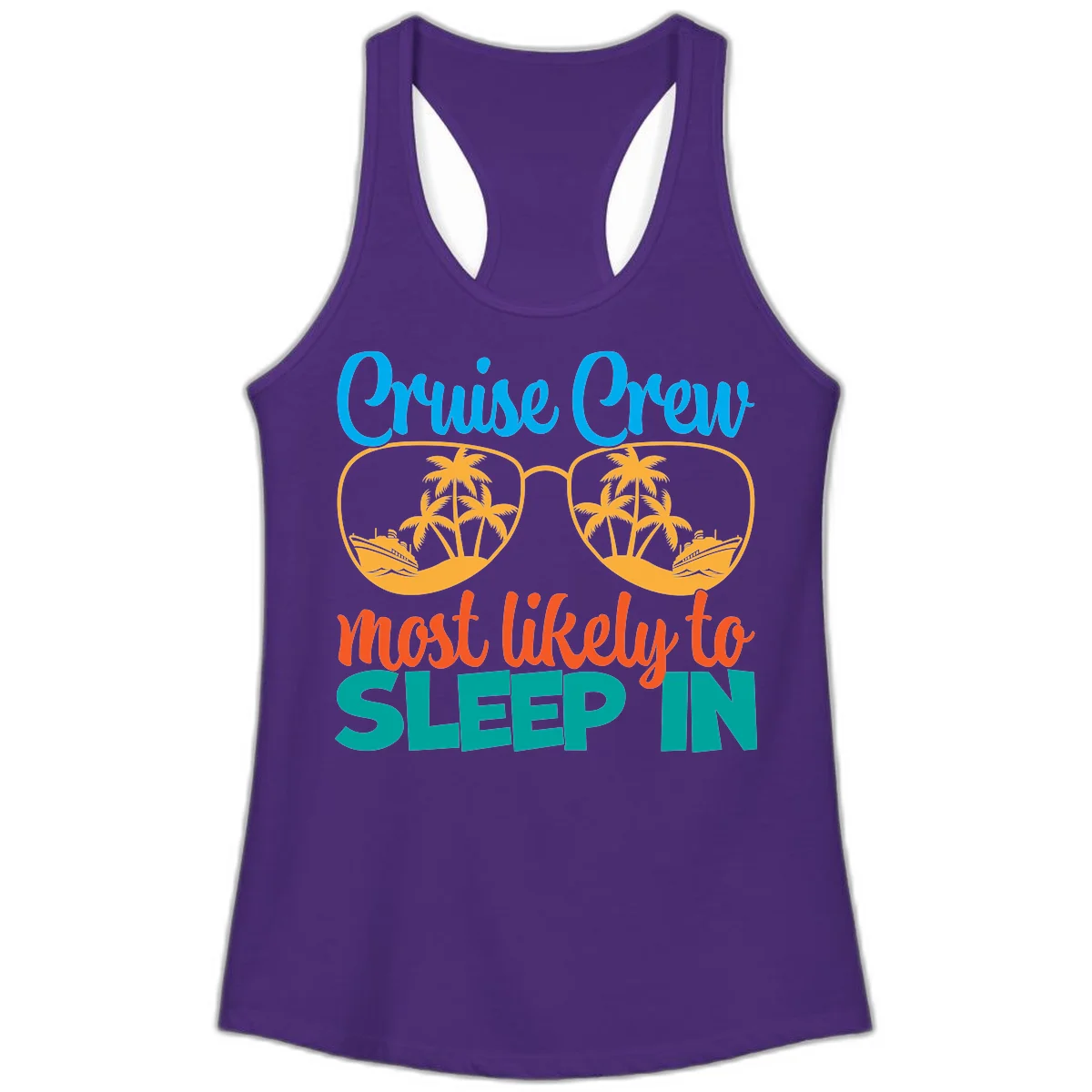 Cruise Crew Most Likely To Sleep In Ladies Tank in Solid Purple Rush