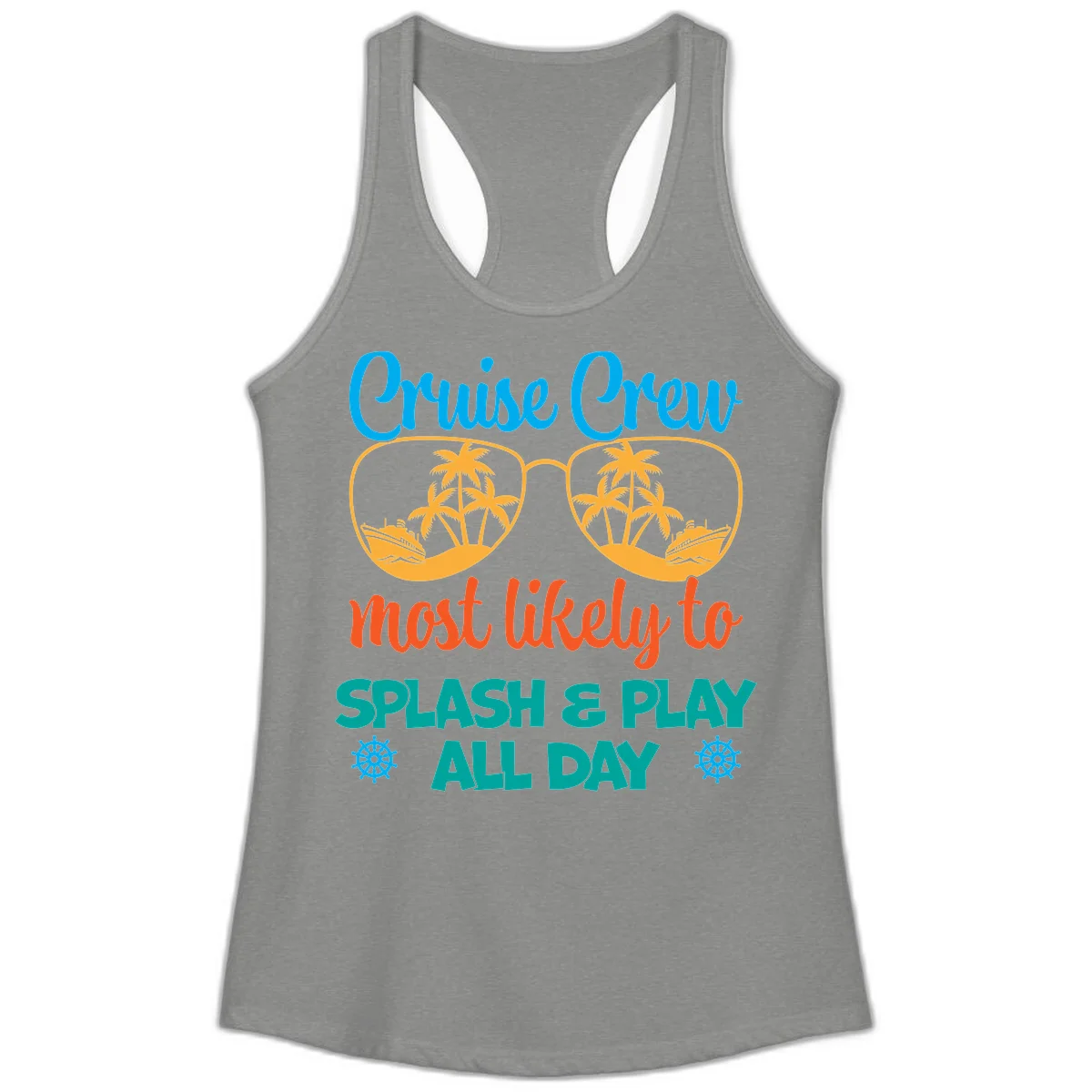 Cruise Crew Most Likely To Splash & Play Ladies Tank in Heather Grey