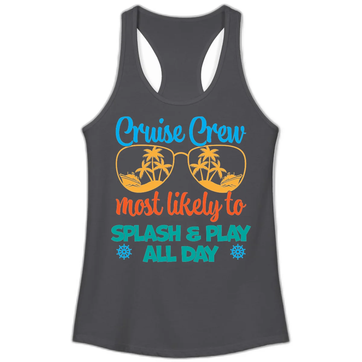 Cruise Crew Most Likely To Splash & Play Ladies Tank in Solid Dark Gray