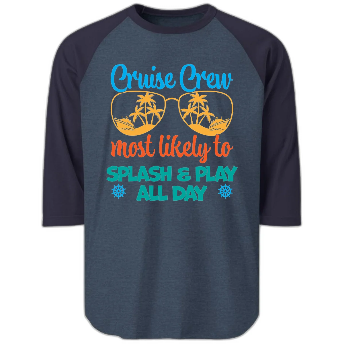 Cruise Crew Most Likely To Splash & Play Raglan 3/4 in Heather Denim Navy