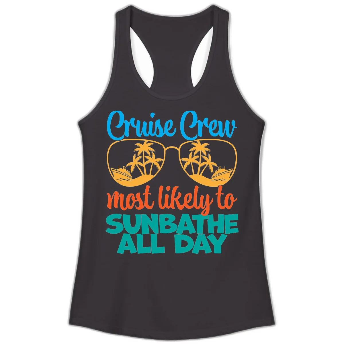Cruise Crew Most Likely To Sunbathe All Day Ladies Tank in Black