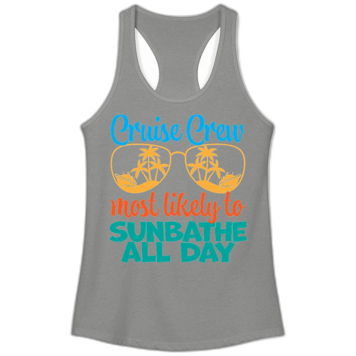 Cruise Crew Most Likely To Sunbathe All Day Ladies Tank in Heather Grey