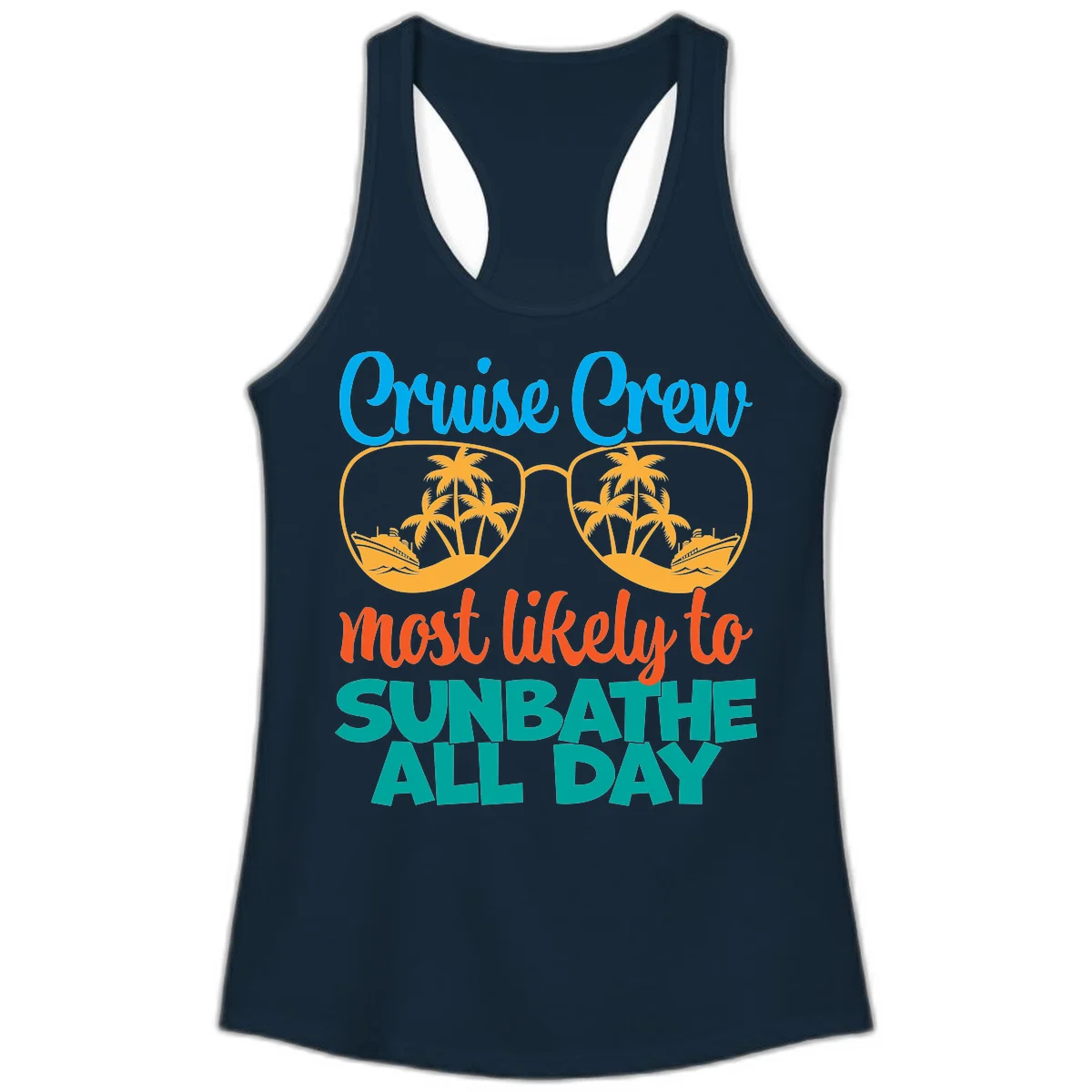 Cruise Crew Most Likely To Sunbathe All Day Ladies Tank in Solid Midnight Navy