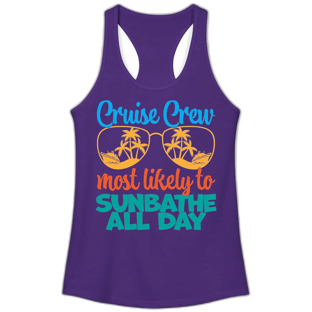 Cruise Crew Most Likely To Sunbathe All Day Ladies Tank in Solid Purple Rush
