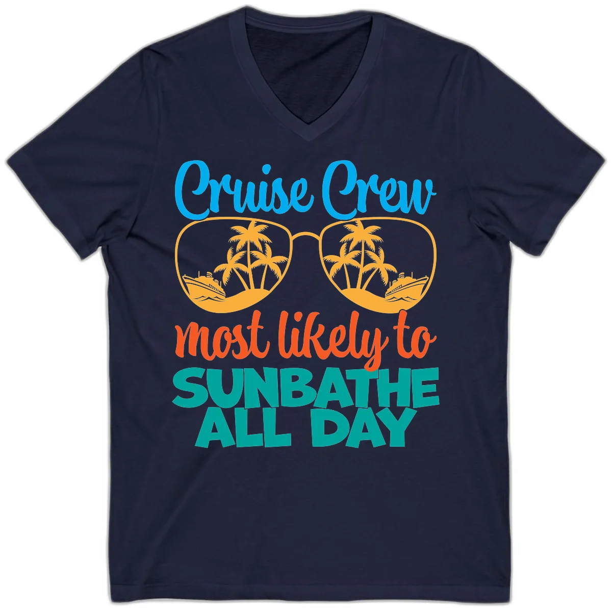 Cruise Crew Most Likely To Sunbathe All Day V-Neck in Navy